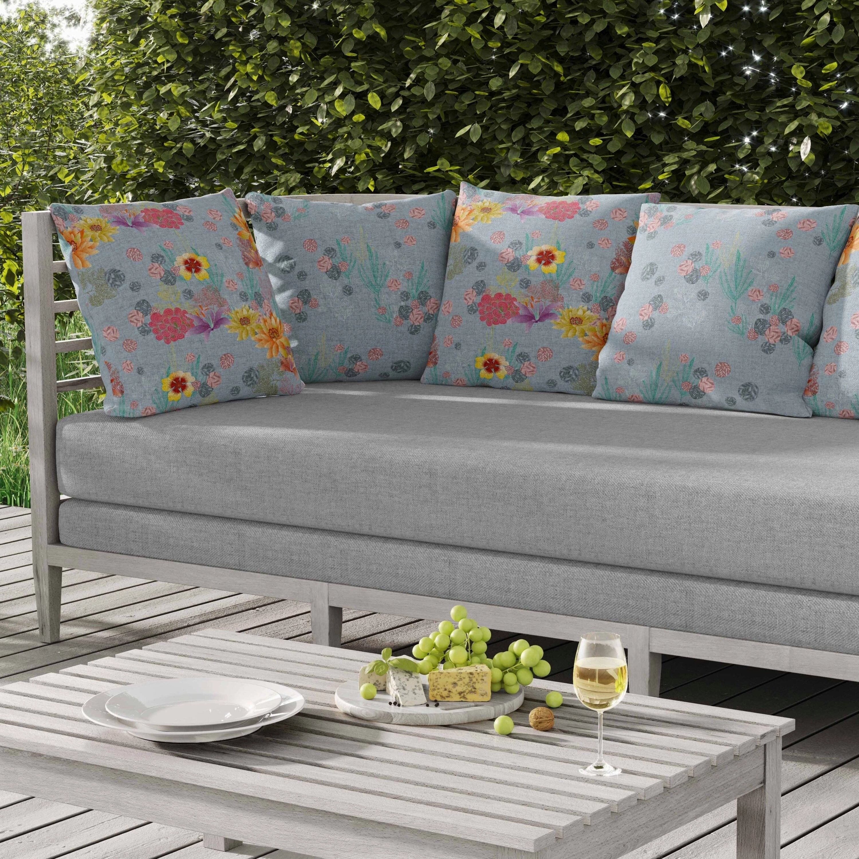 Colorful Flora Indoor/Outdoor Reversible Throw Pillow Blue and Multi