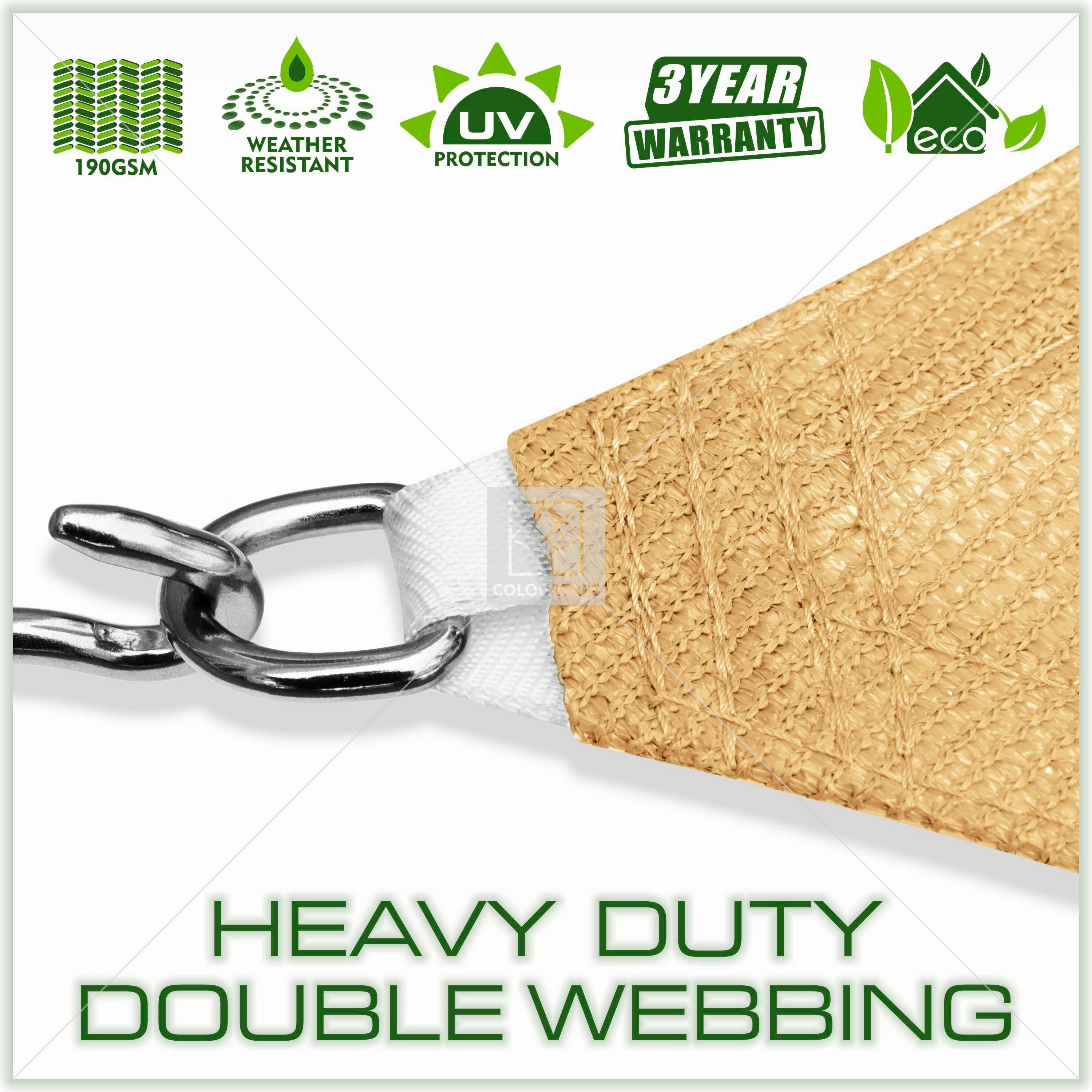 ColourTreeUSA Right Triangle Sun Shade Sail HDPE Mesh Fabric Screen Canopy UV Block 190 GSM