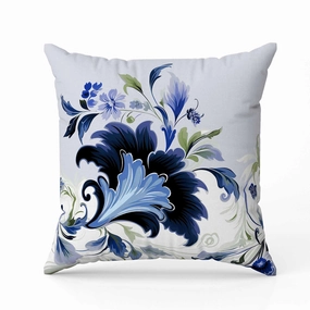 Damask Hue Indoor/Outdoor Reversible Throw Pillow Blue and Green