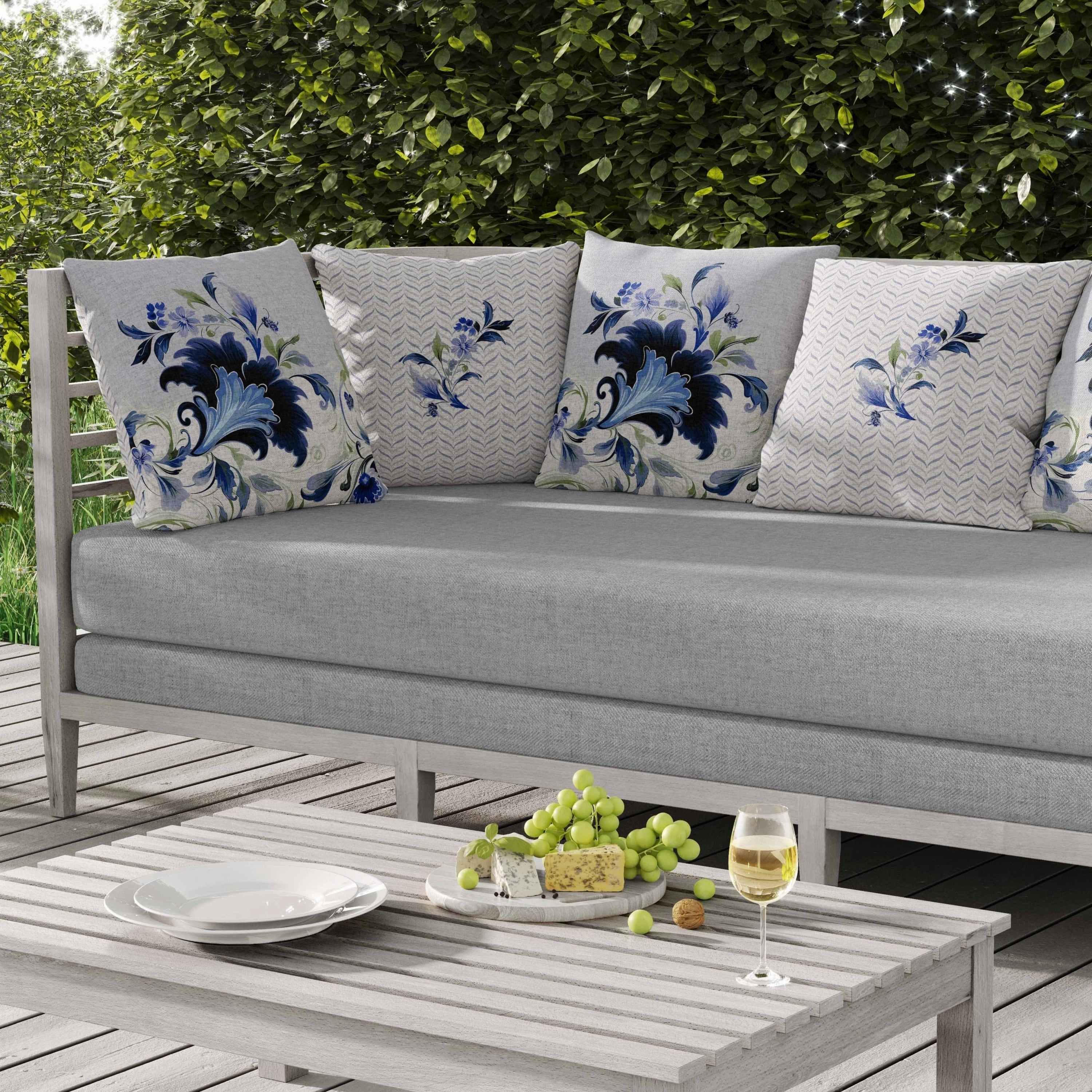Damask Hue Indoor/Outdoor Reversible Throw Pillow Blue and Green