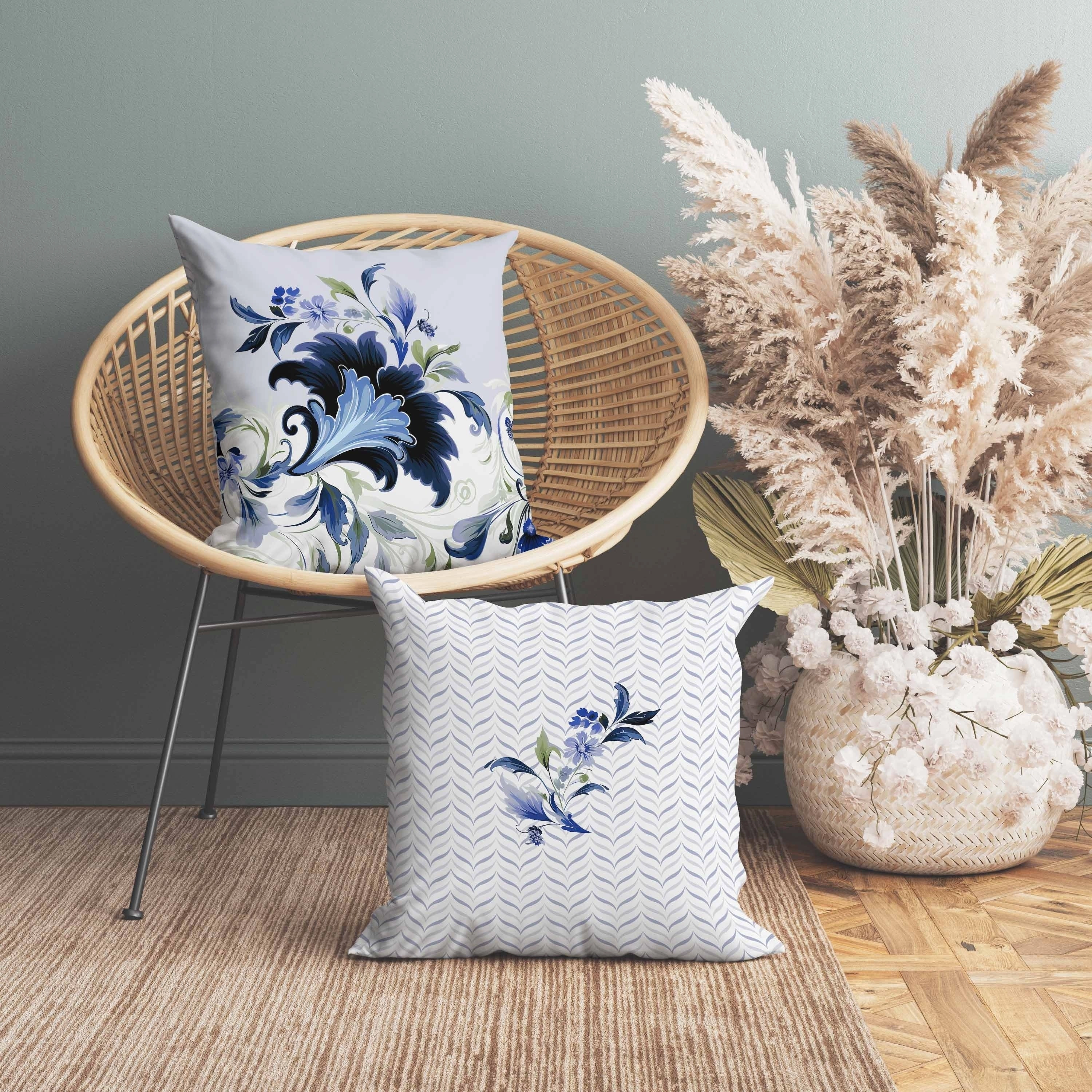 Damask Hue Indoor/Outdoor Reversible Throw Pillow Blue and Green