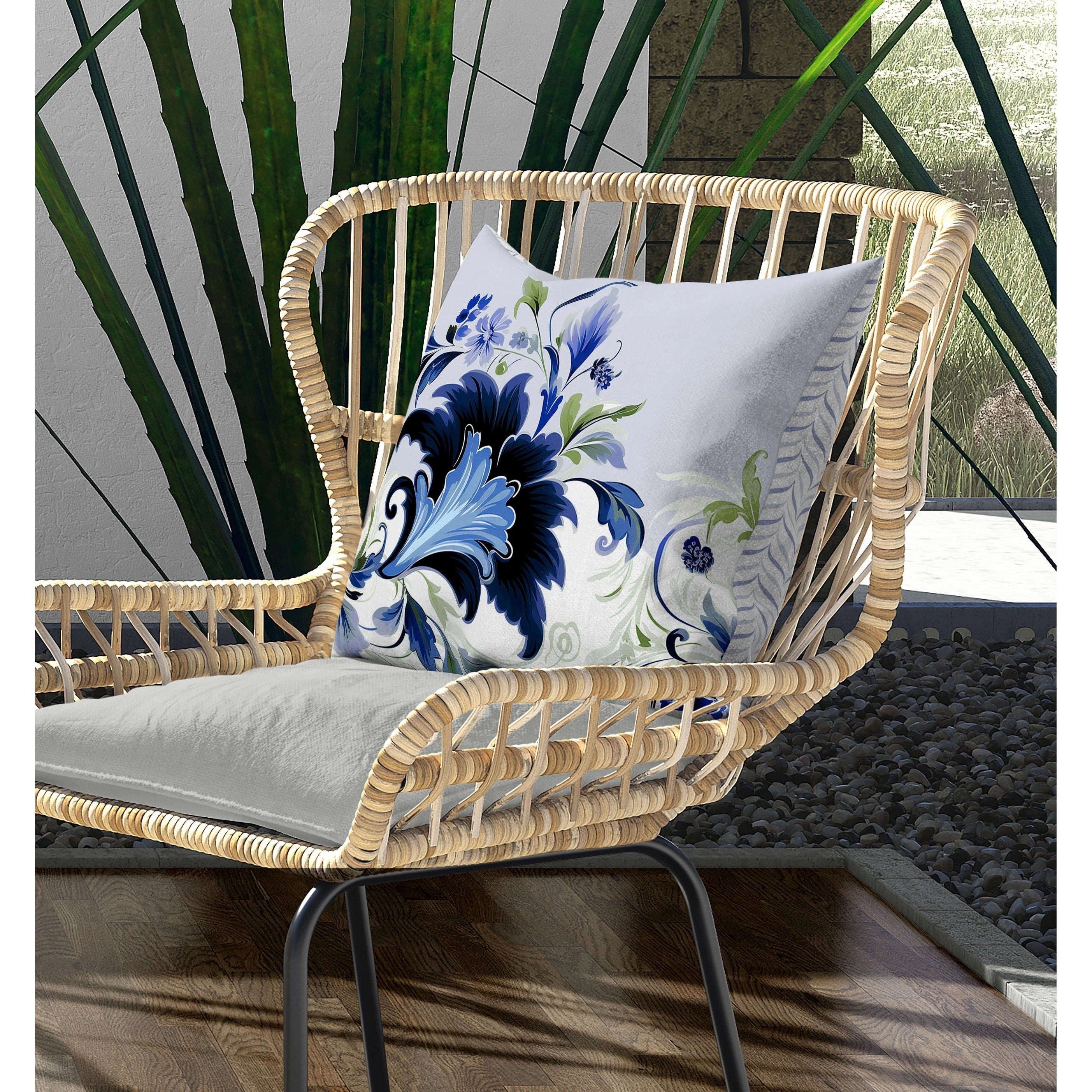 Damask Hue Indoor/Outdoor Reversible Throw Pillow Blue and Green