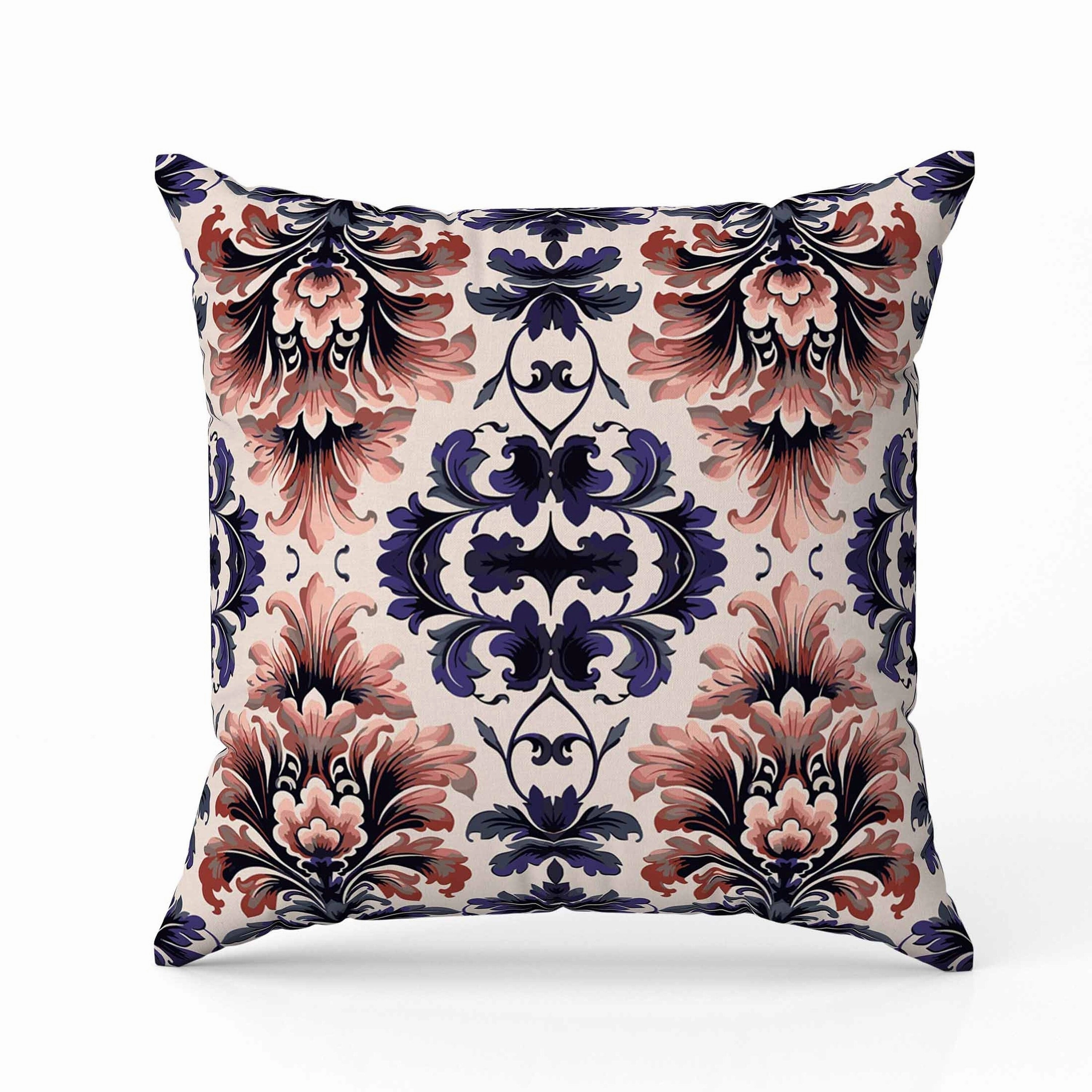 Damask Rapture Faux Suede Reversible Throw Pillow Grey and Blue