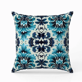 Damask Rapture Indoor/Outdoor Reversible Throw Pillow Blue and Turquoise