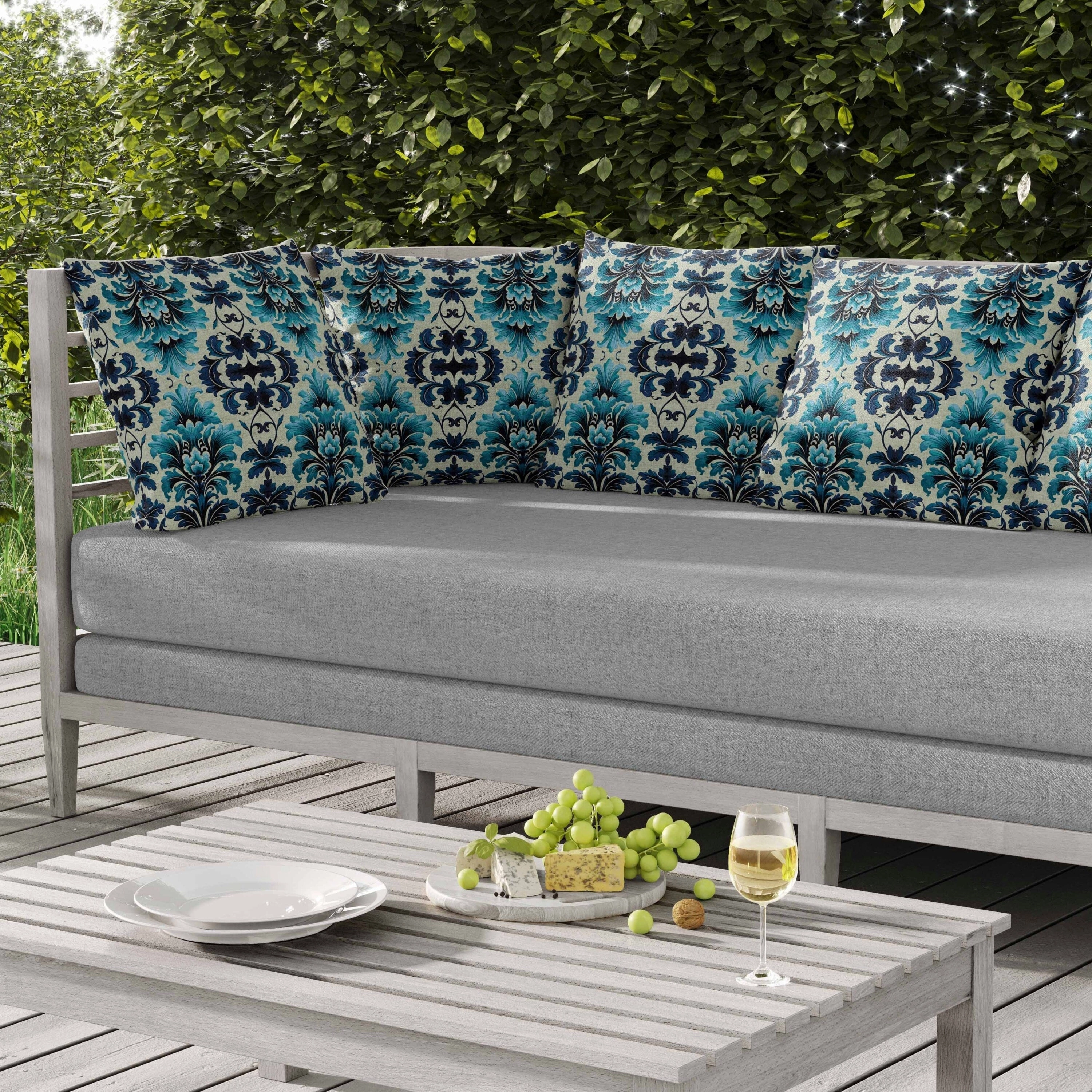 Damask Rapture Indoor/Outdoor Reversible Throw Pillow Blue and Turquoise