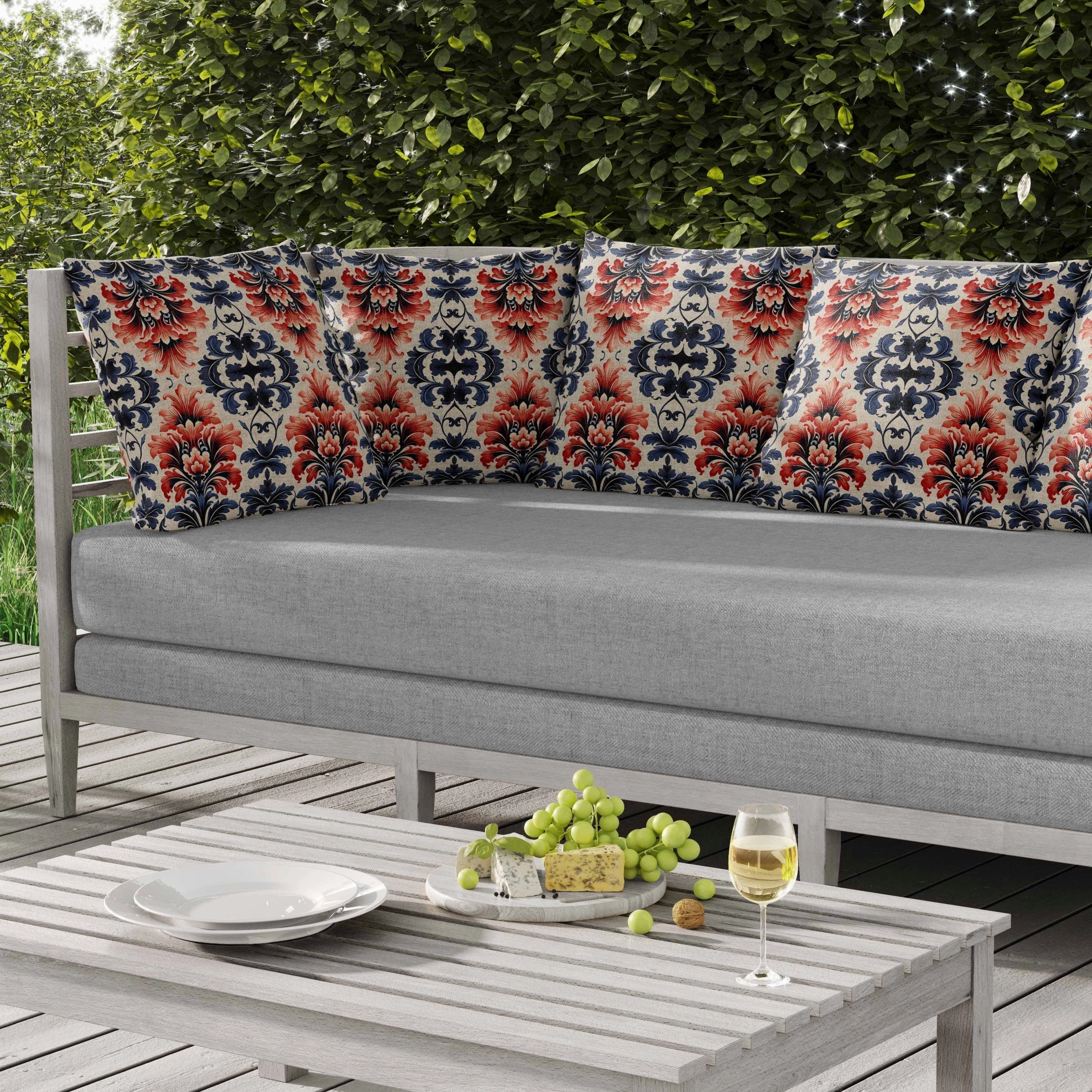 Damask Rapture Indoor/Outdoor Reversible Throw Pillow Grey and Red