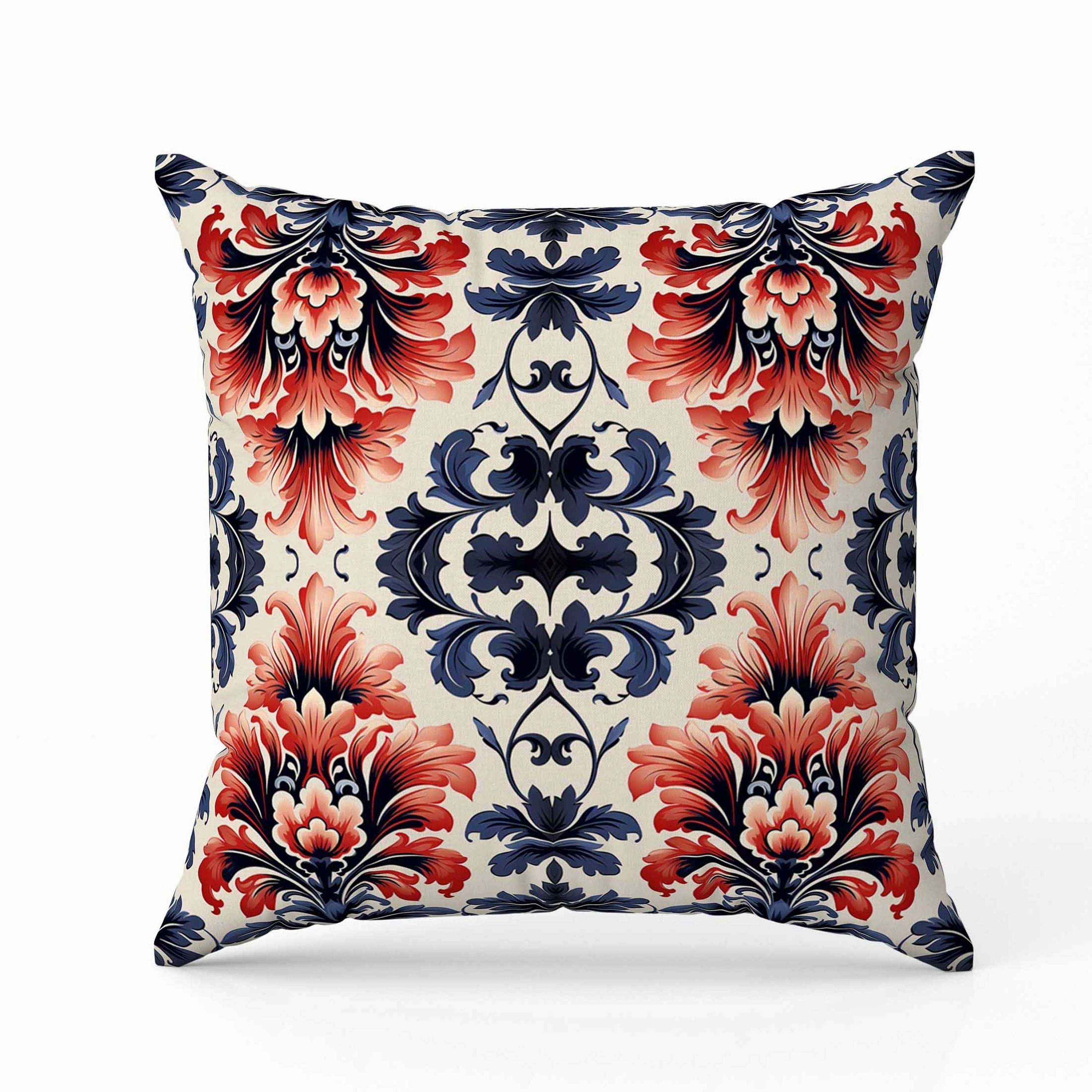 Damask Rapture Indoor/Outdoor Reversible Throw Pillow Grey and Red