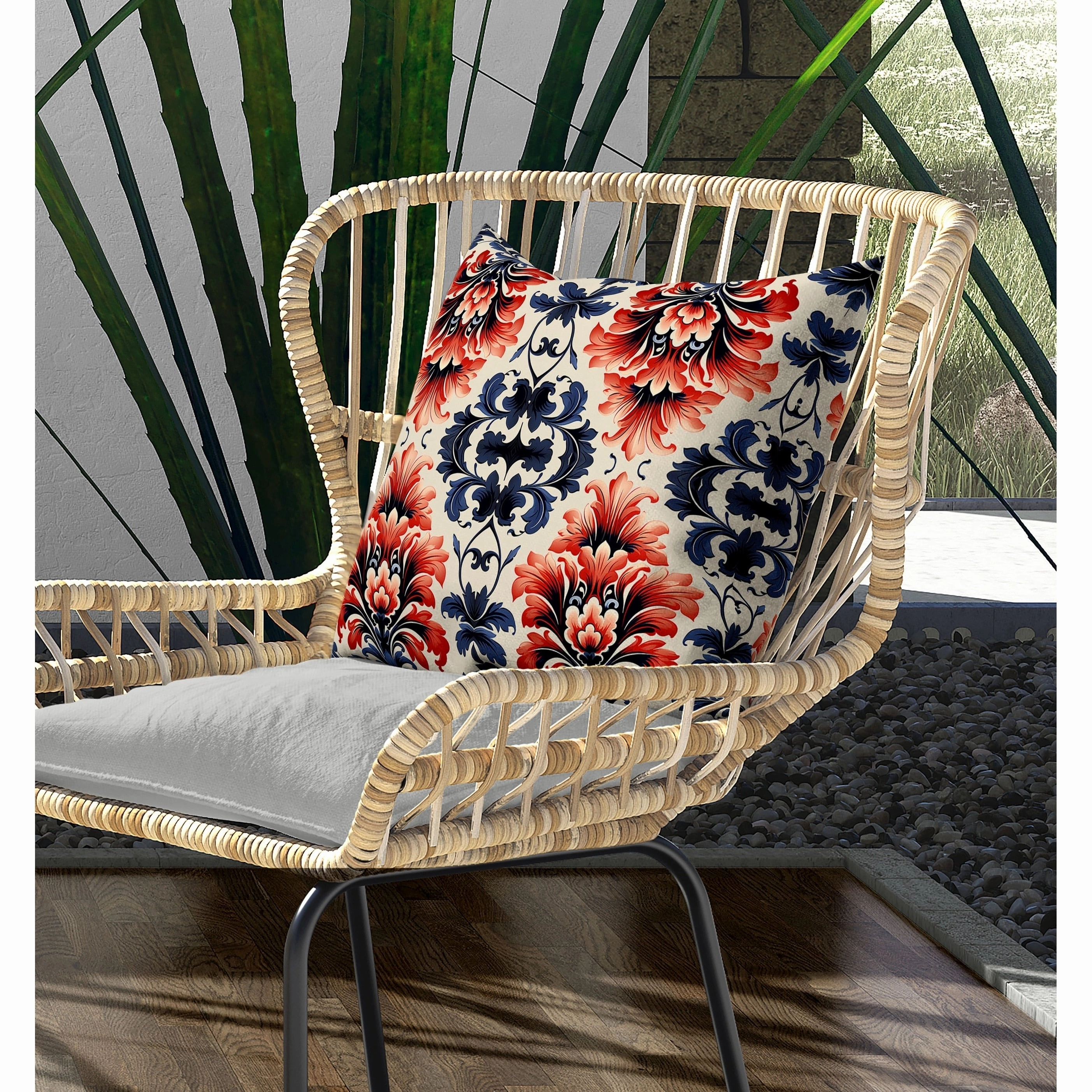 Damask Rapture Indoor/Outdoor Reversible Throw Pillow Grey and Red