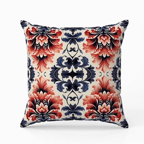 Damask Rapture Indoor/Outdoor Reversible Throw Pillow Grey and Red
