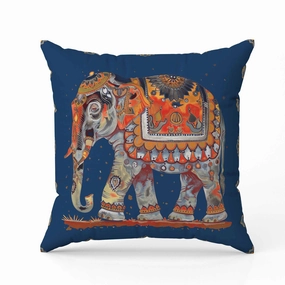 Decorated Elephant Indoor/Outdoor Reversible Throw Pillow Blue and Gray
