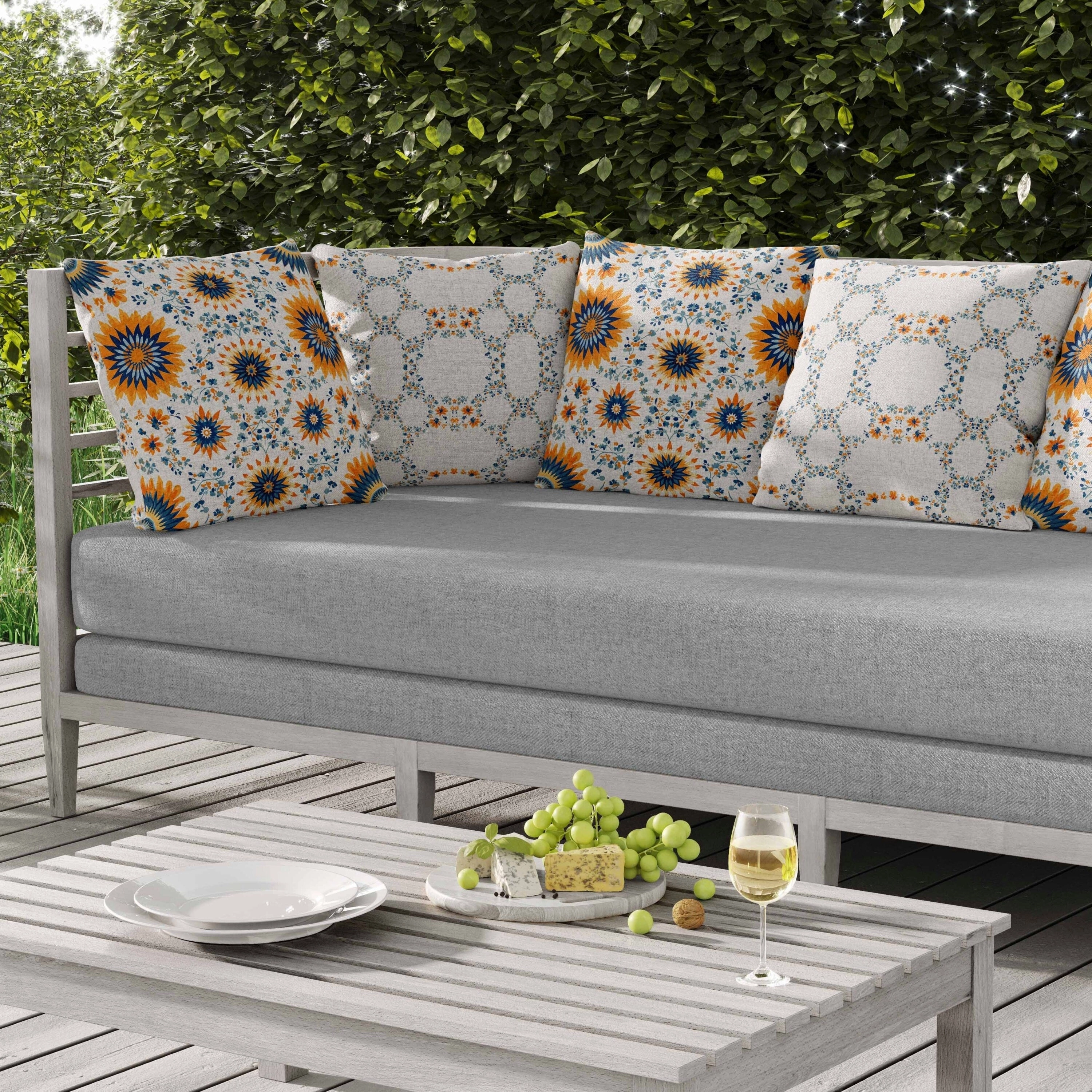 Delightful Dandelions Indoor/Outdoor Reversible Throw Pillow Orange and Blue