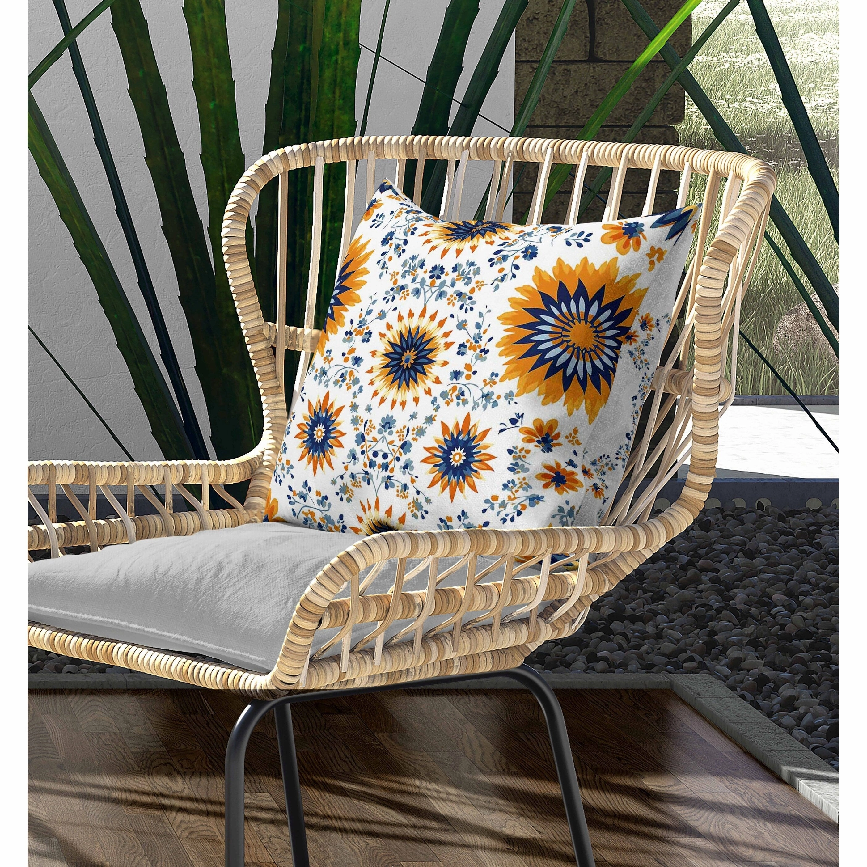 Delightful Dandelions Indoor/Outdoor Reversible Throw Pillow Orange and Blue