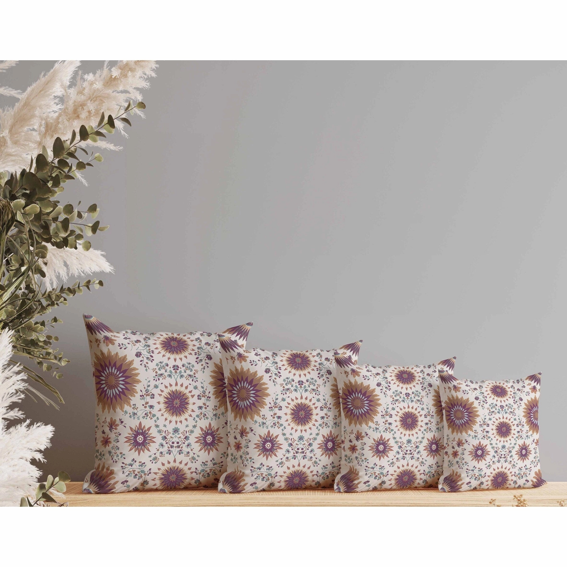 Delightful Dandelions Indoor/Outdoor Reversible Throw Pillow Purple and Coffee
