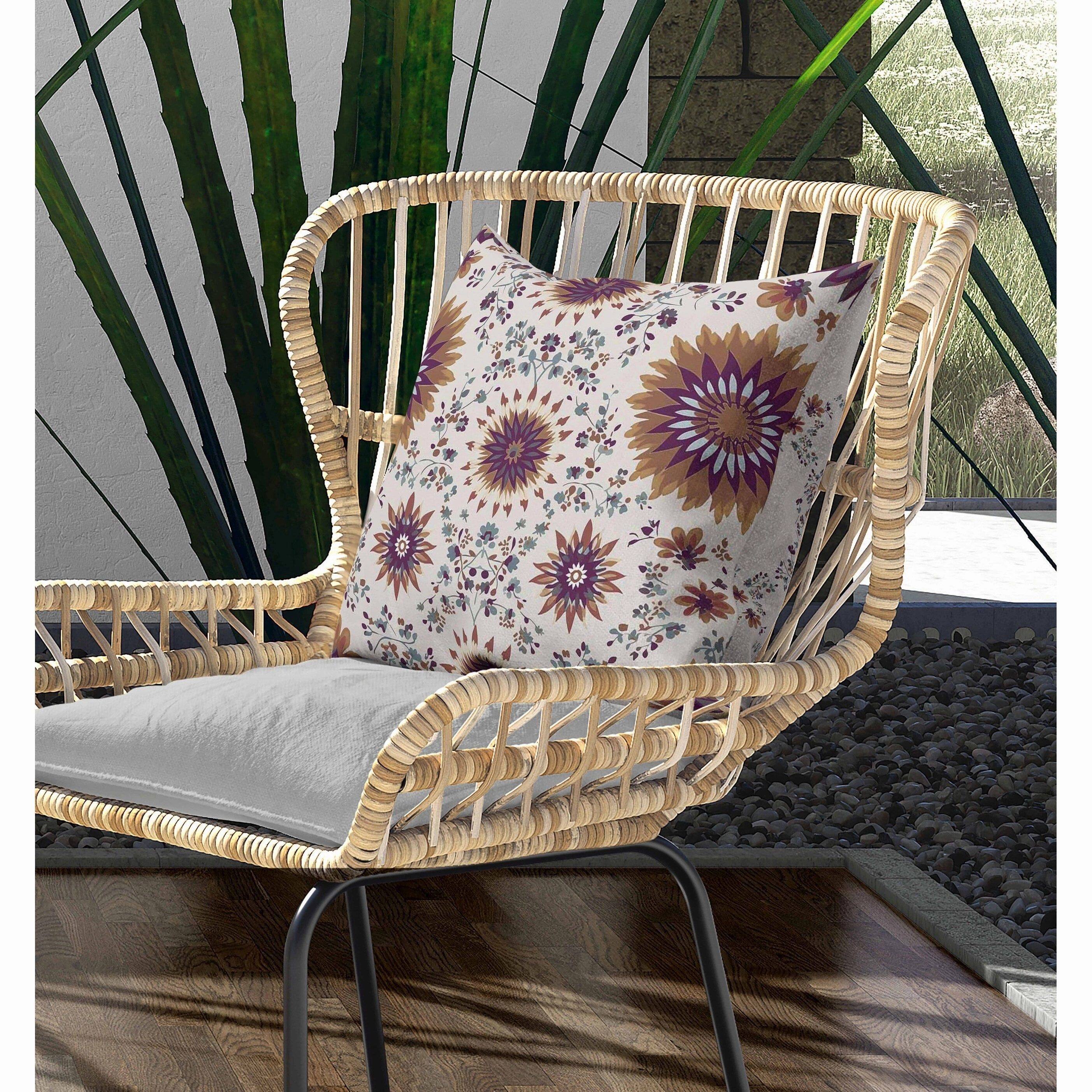 Delightful Dandelions Indoor/Outdoor Reversible Throw Pillow Purple and Coffee