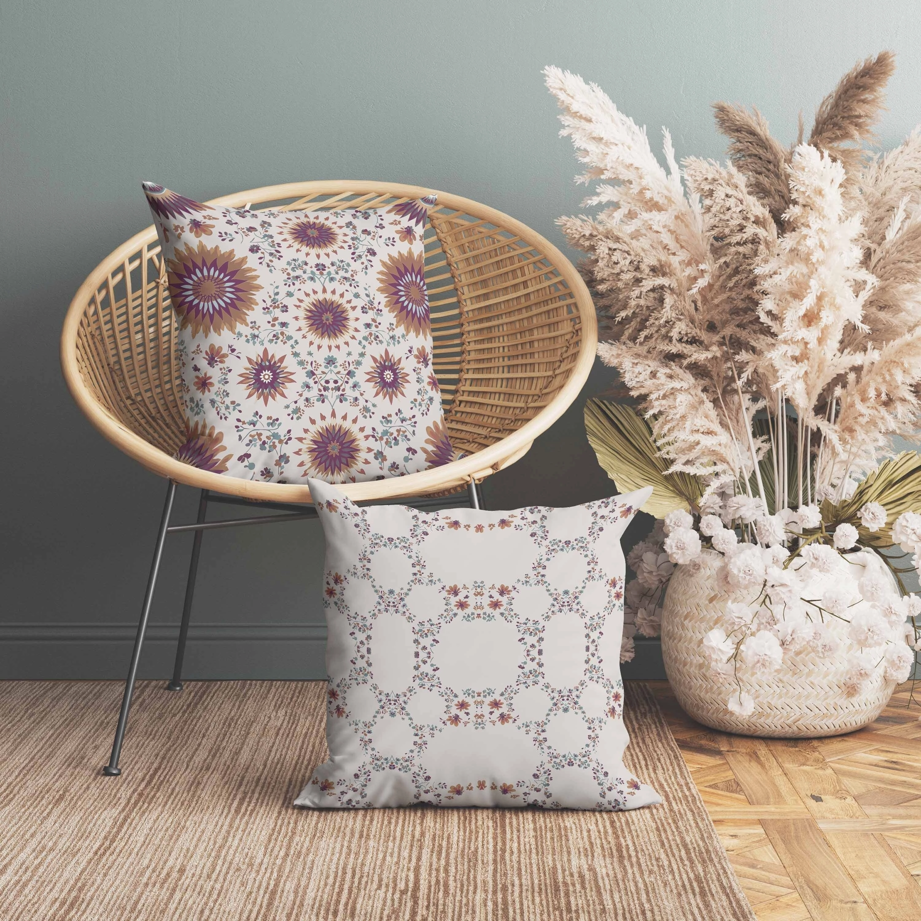 Delightful Dandelions Indoor/Outdoor Reversible Throw Pillow Purple and Coffee