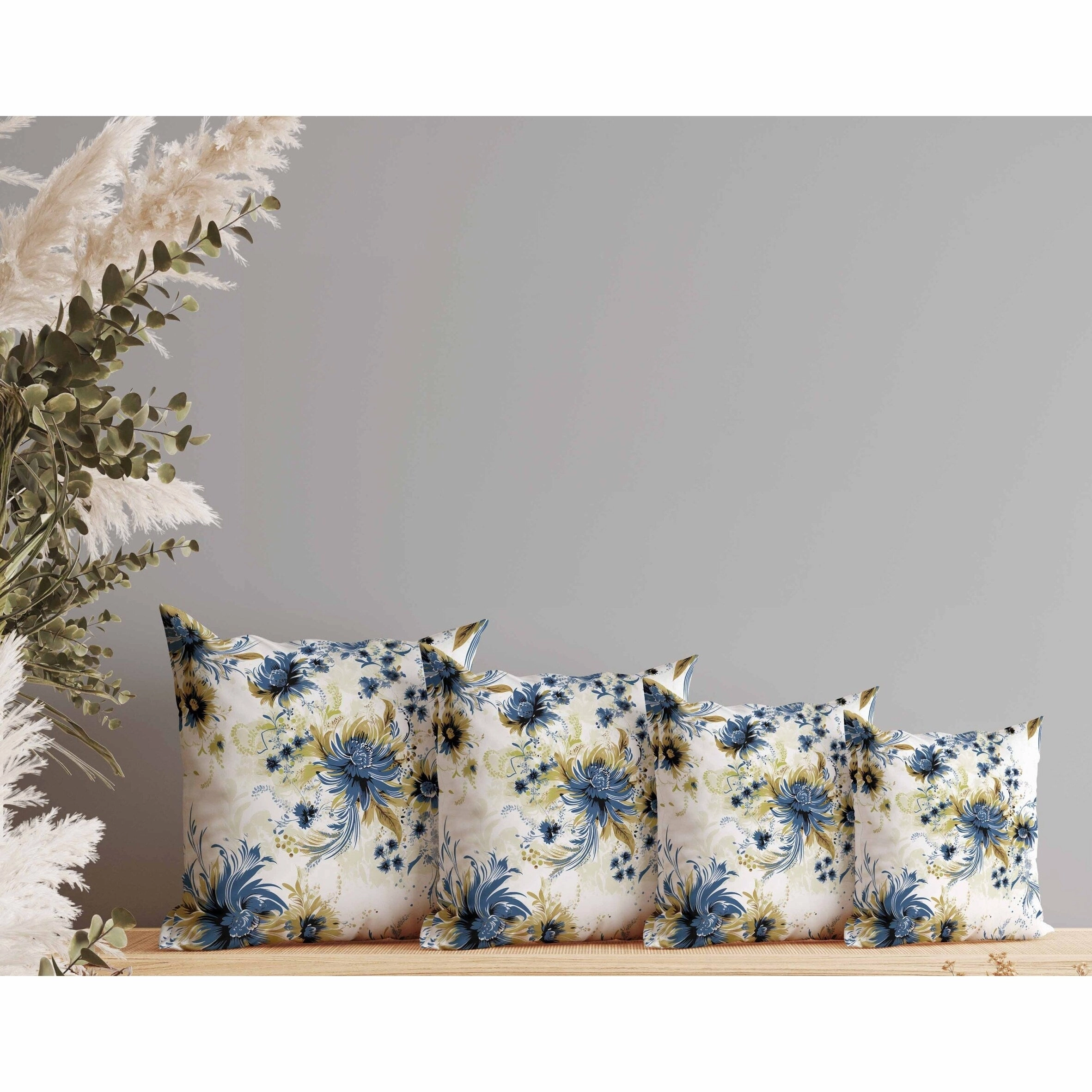 Delightful Wildflowers Indoor/Outdoor Reversible Throw Pillow White and Blue