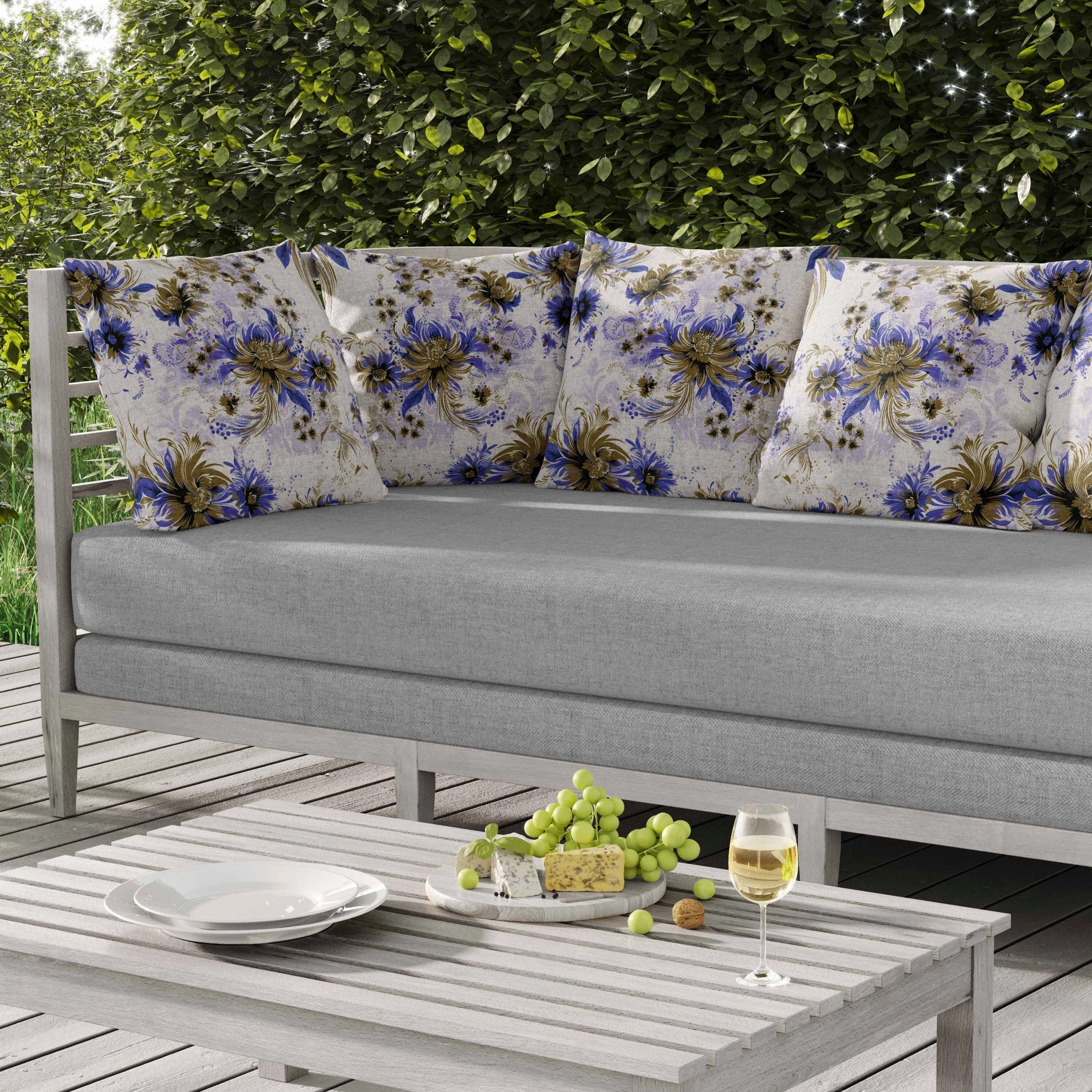 Delightful Wildflowers Indoor/Outdoor Reversible Throw Pillow White and Blue