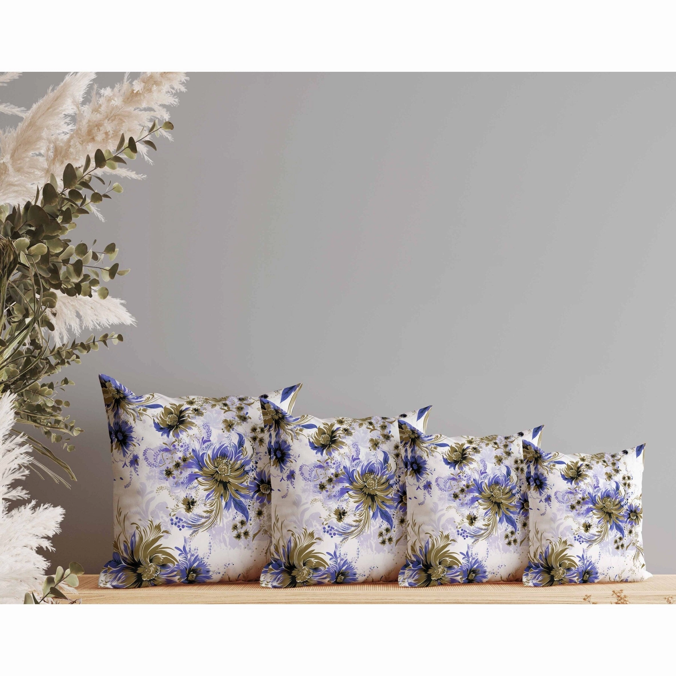 Delightful Wildflowers Indoor/Outdoor Reversible Throw Pillow White and Blue