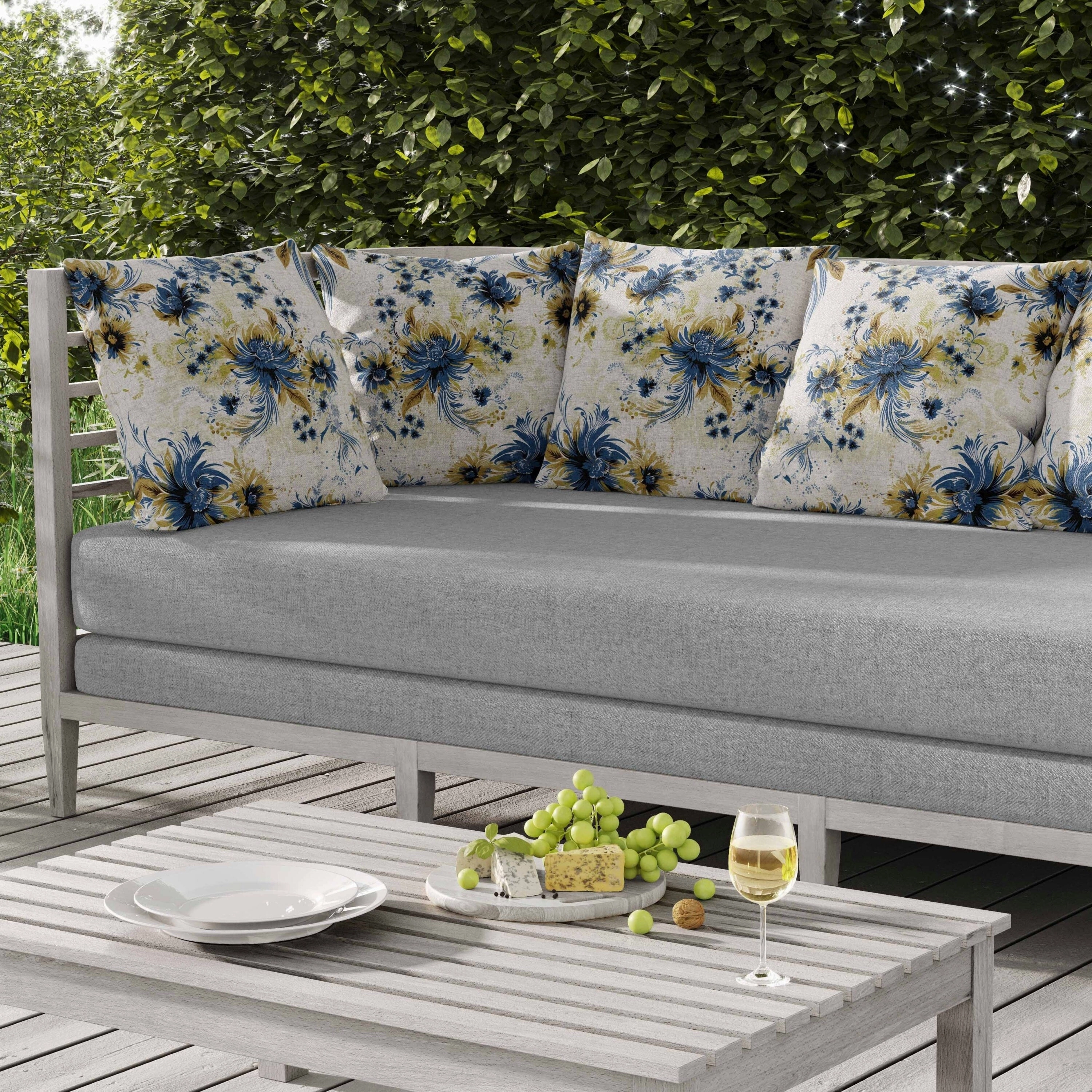 Delightful Wildflowers Indoor/Outdoor Reversible Throw Pillow White and Blue