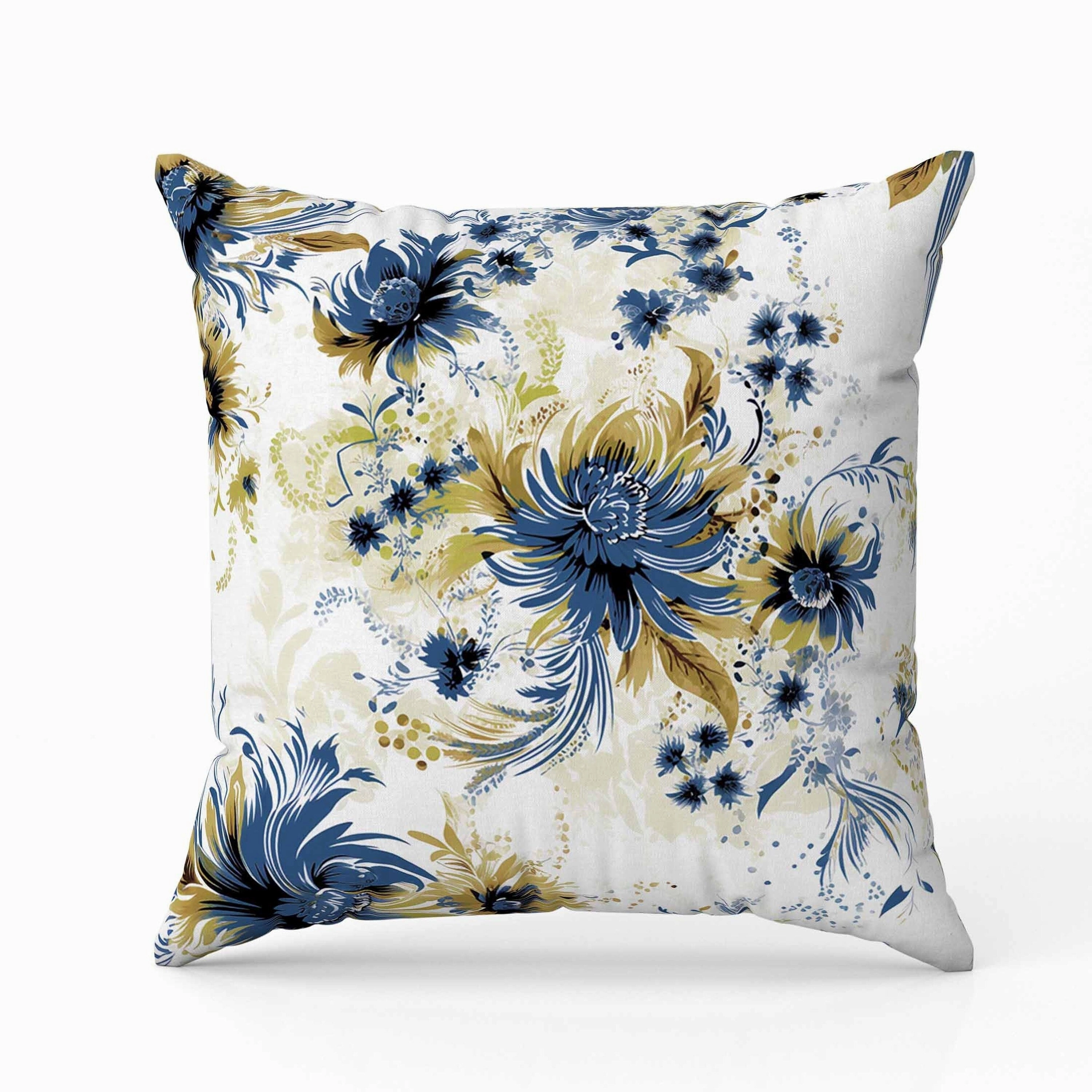 Delightful Wildflowers Indoor/Outdoor Reversible Throw Pillow White and Blue