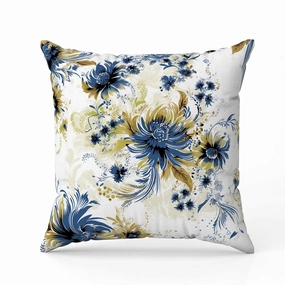 Delightful Wildflowers Indoor/Outdoor Reversible Throw Pillow White and Blue
