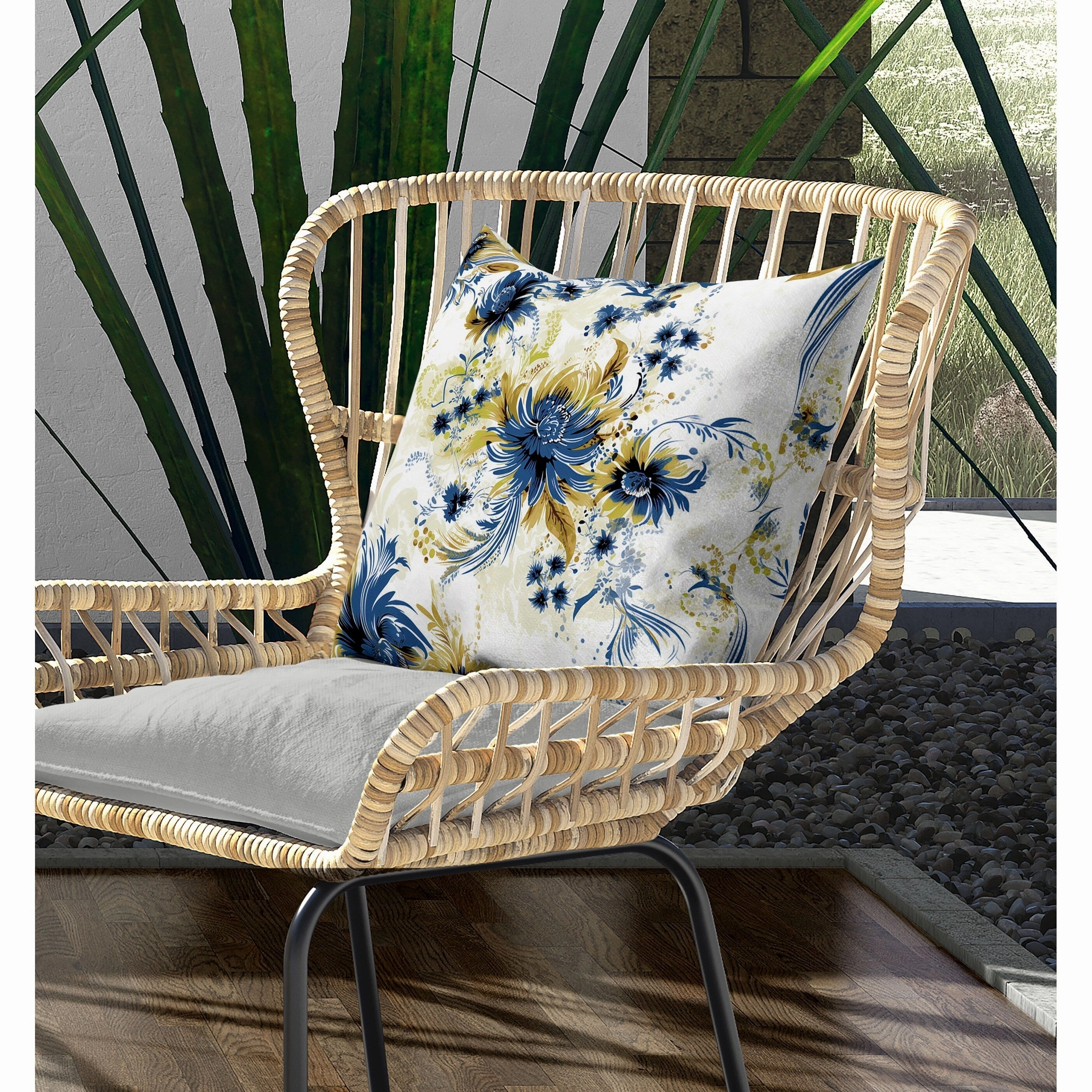 Delightful Wildflowers Indoor/Outdoor Reversible Throw Pillow White and Blue
