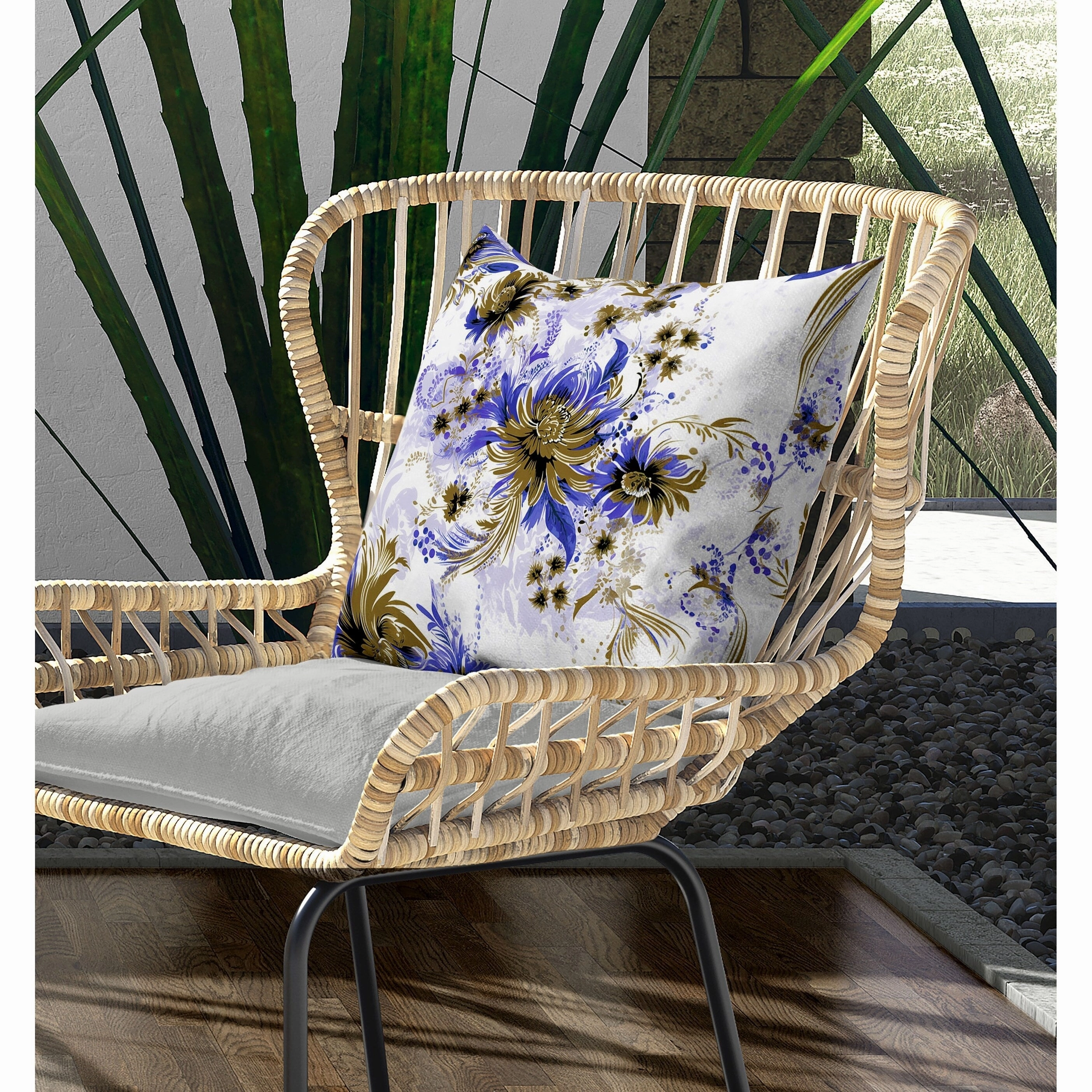 Delightful Wildflowers Indoor/Outdoor Reversible Throw Pillow White and Blue