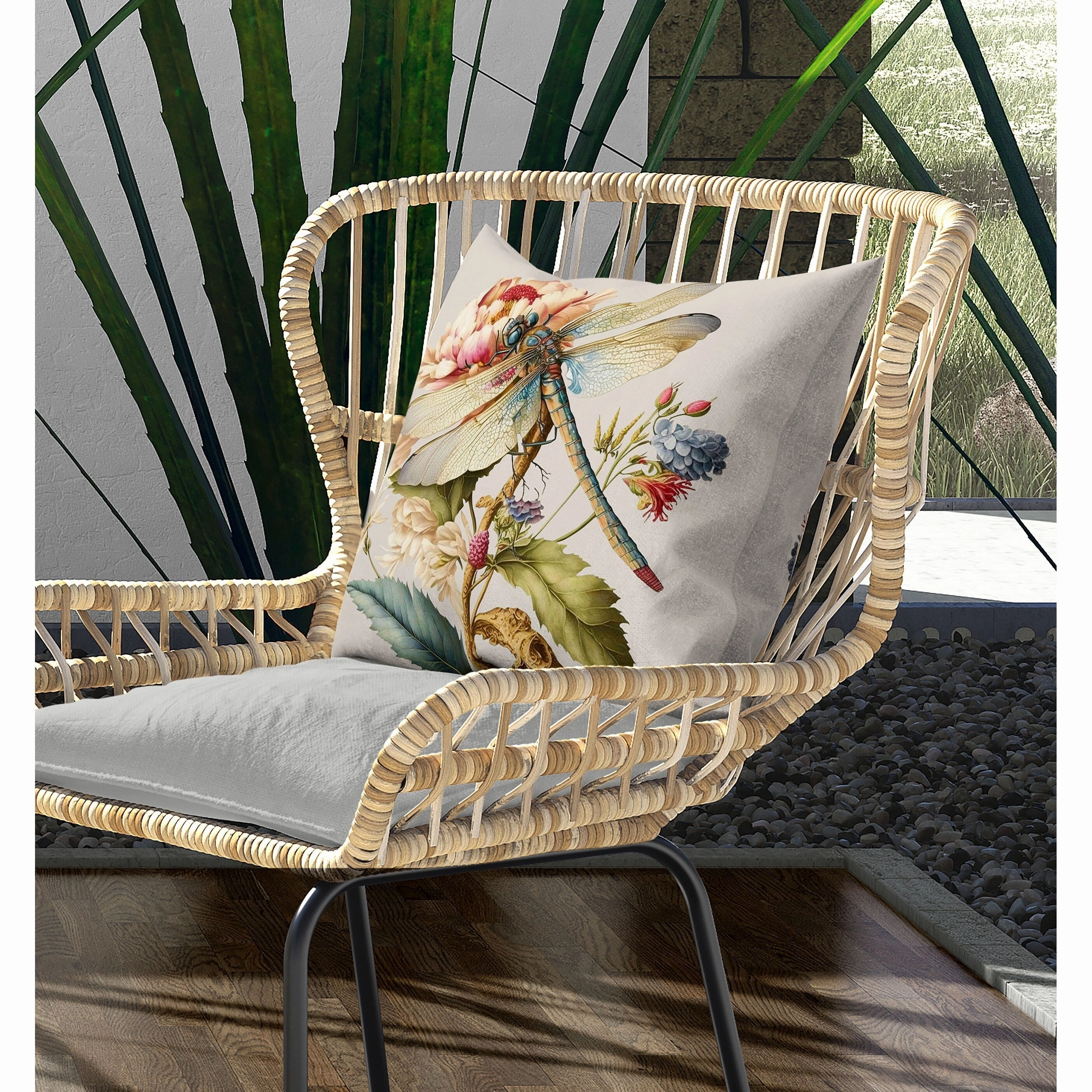 Dragonfly's Paradise Indoor/Outdoor Reversible Throw Pillow Pink and Green