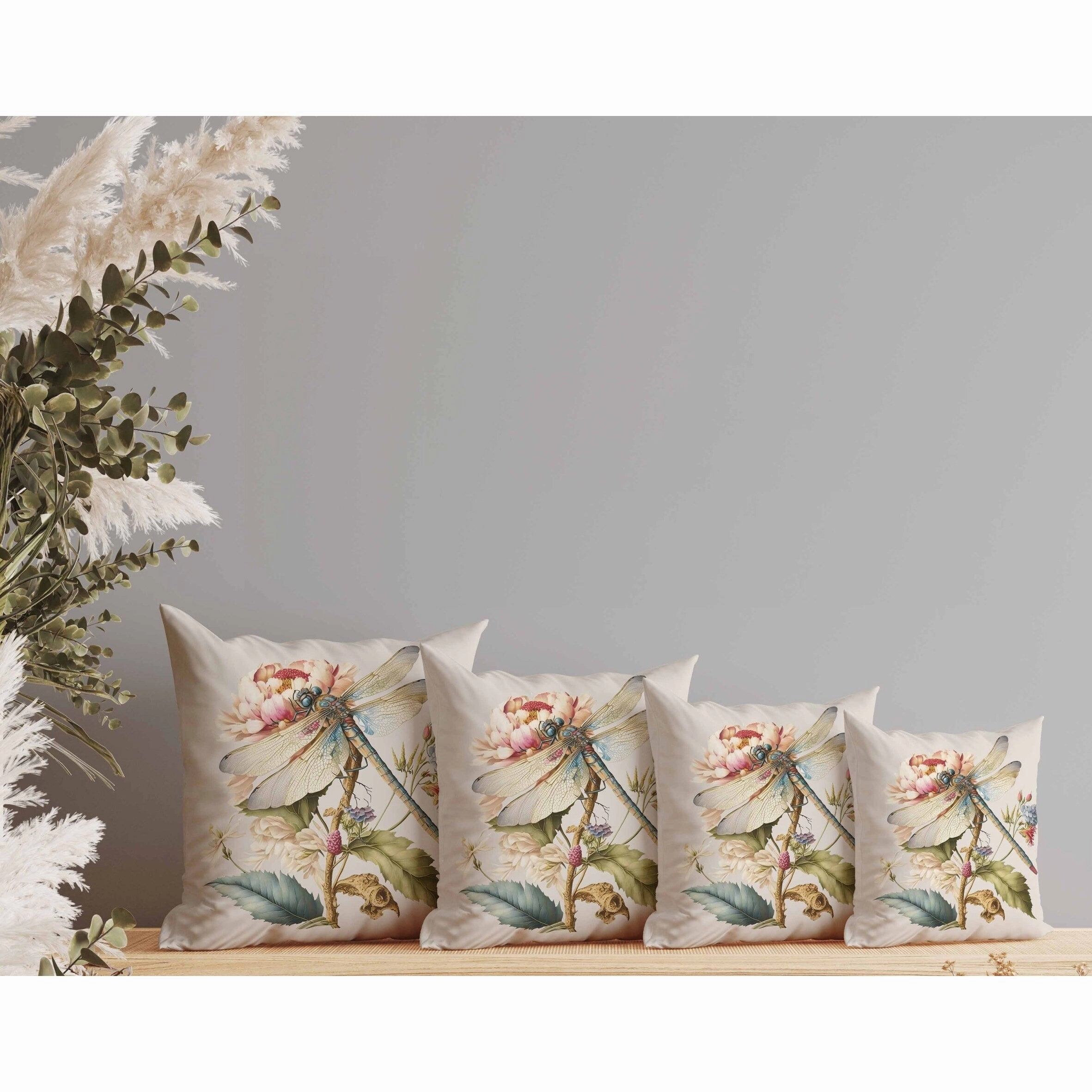 Dragonfly's Paradise Indoor/Outdoor Reversible Throw Pillow Pink and Green
