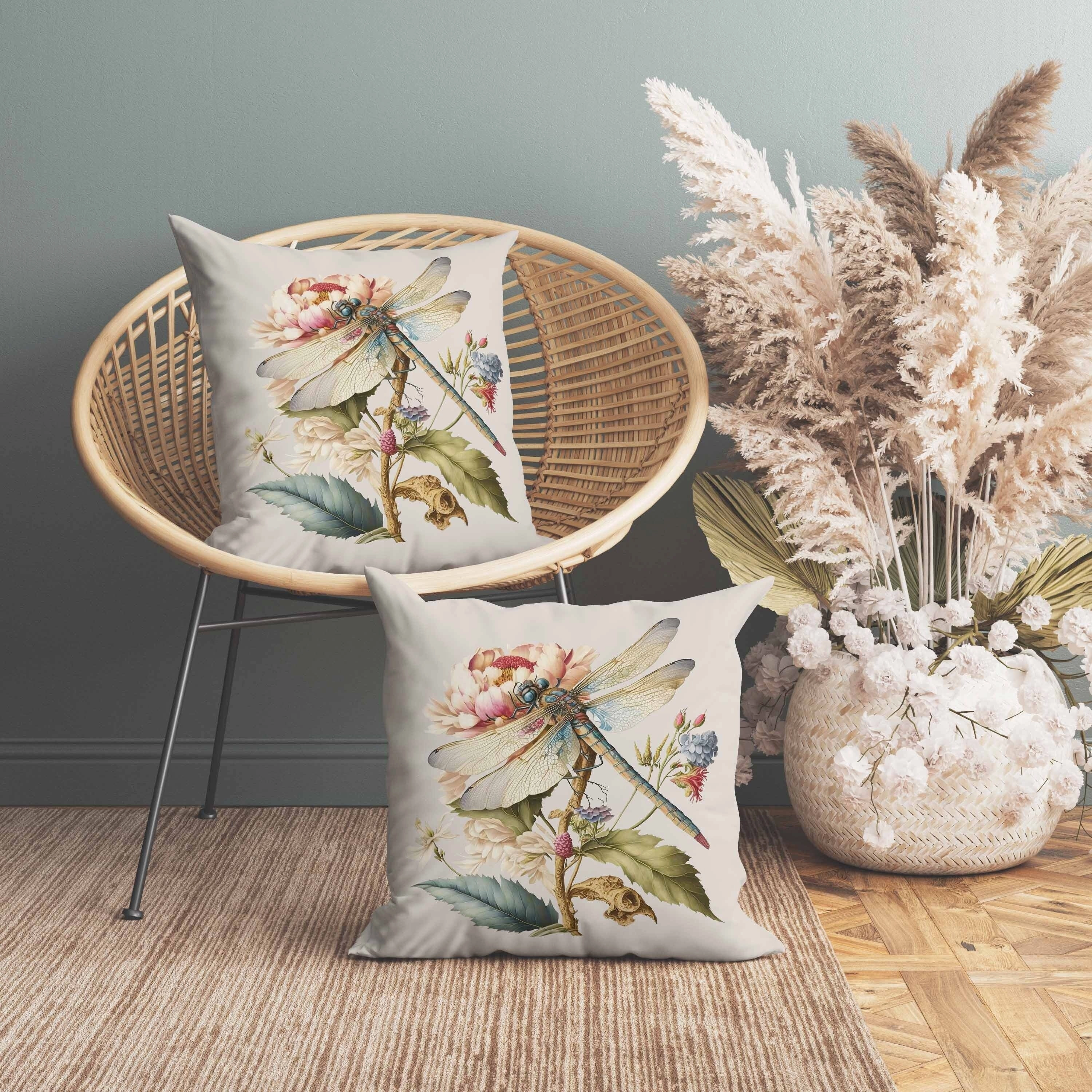 Dragonfly's Paradise Indoor/Outdoor Reversible Throw Pillow Pink and Green