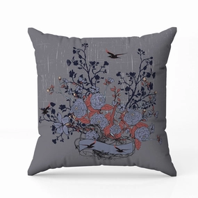 Elegant Floral Bouquet Faux Suede Reversible Throw Pillow Gray and Blue