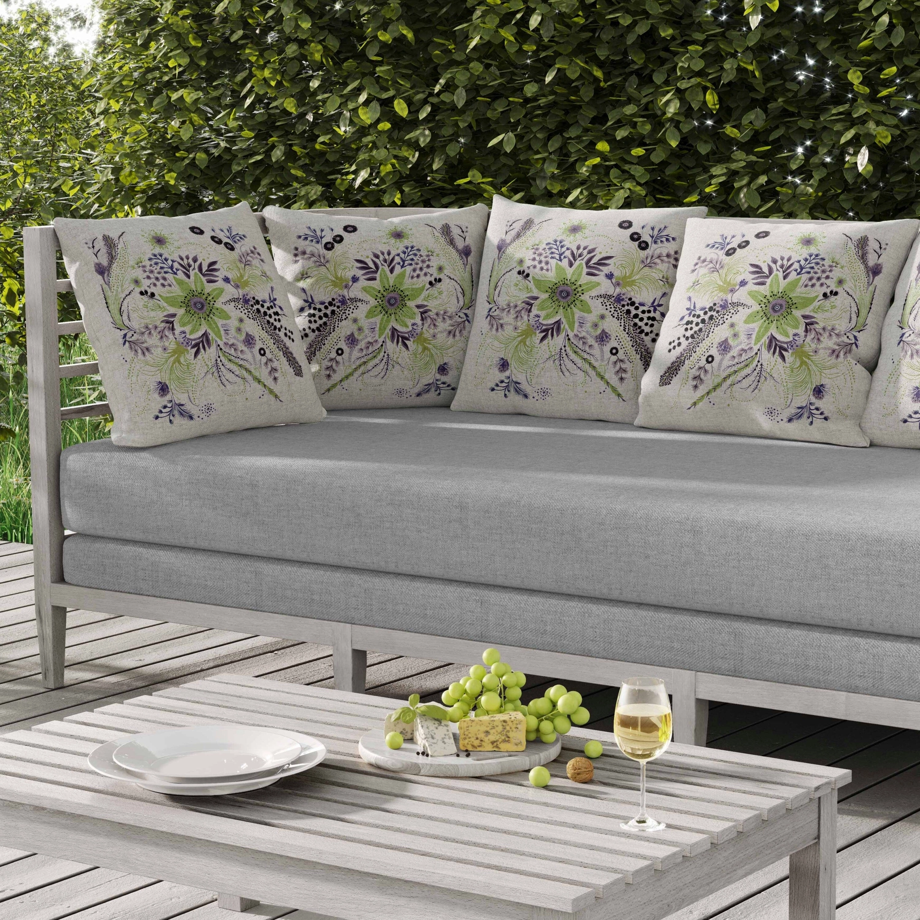 Enchanting Bouquet Indoor/Outdoor Reversible Throw Pillow Olive and Lavender
