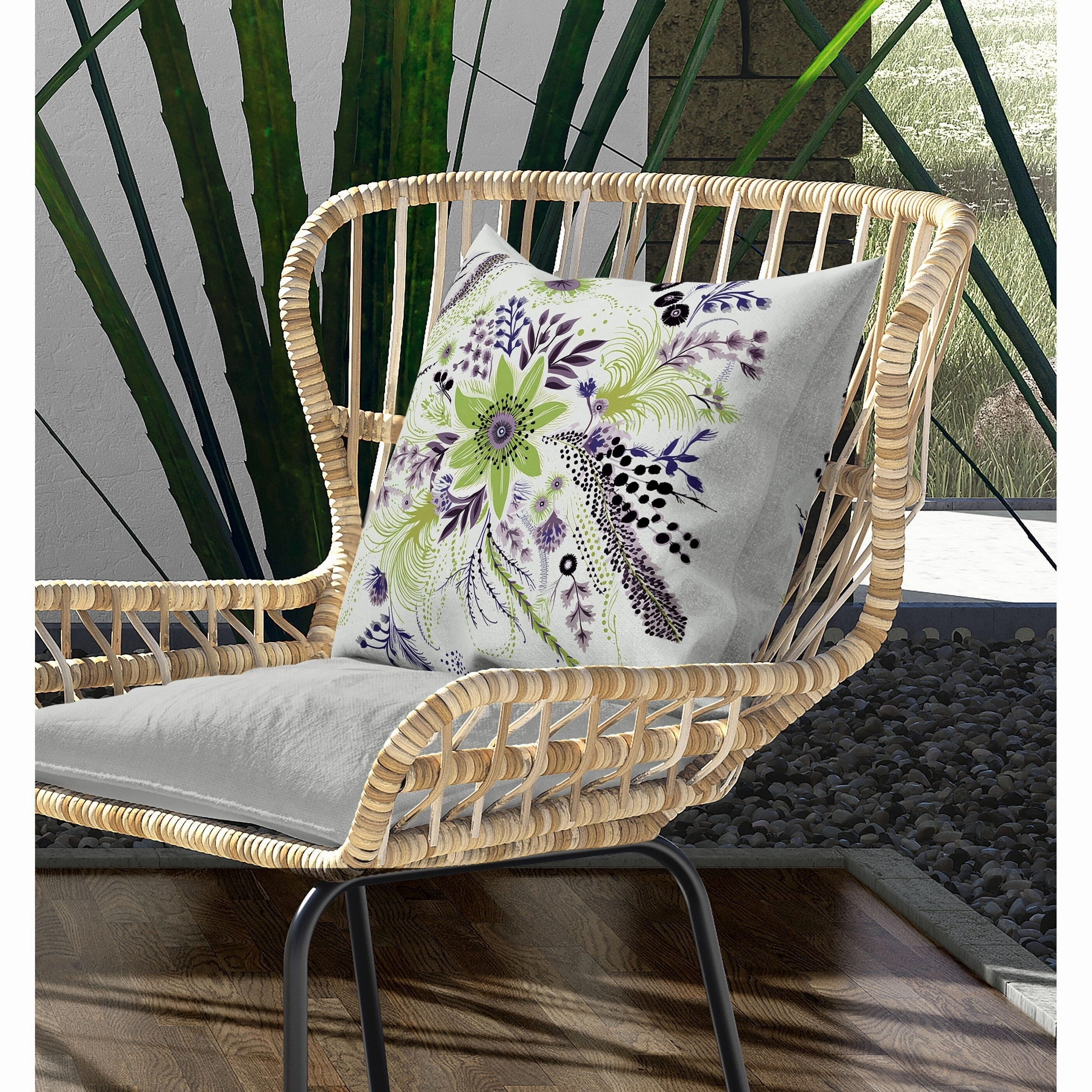 Enchanting Bouquet Indoor/Outdoor Reversible Throw Pillow Olive and Lavender