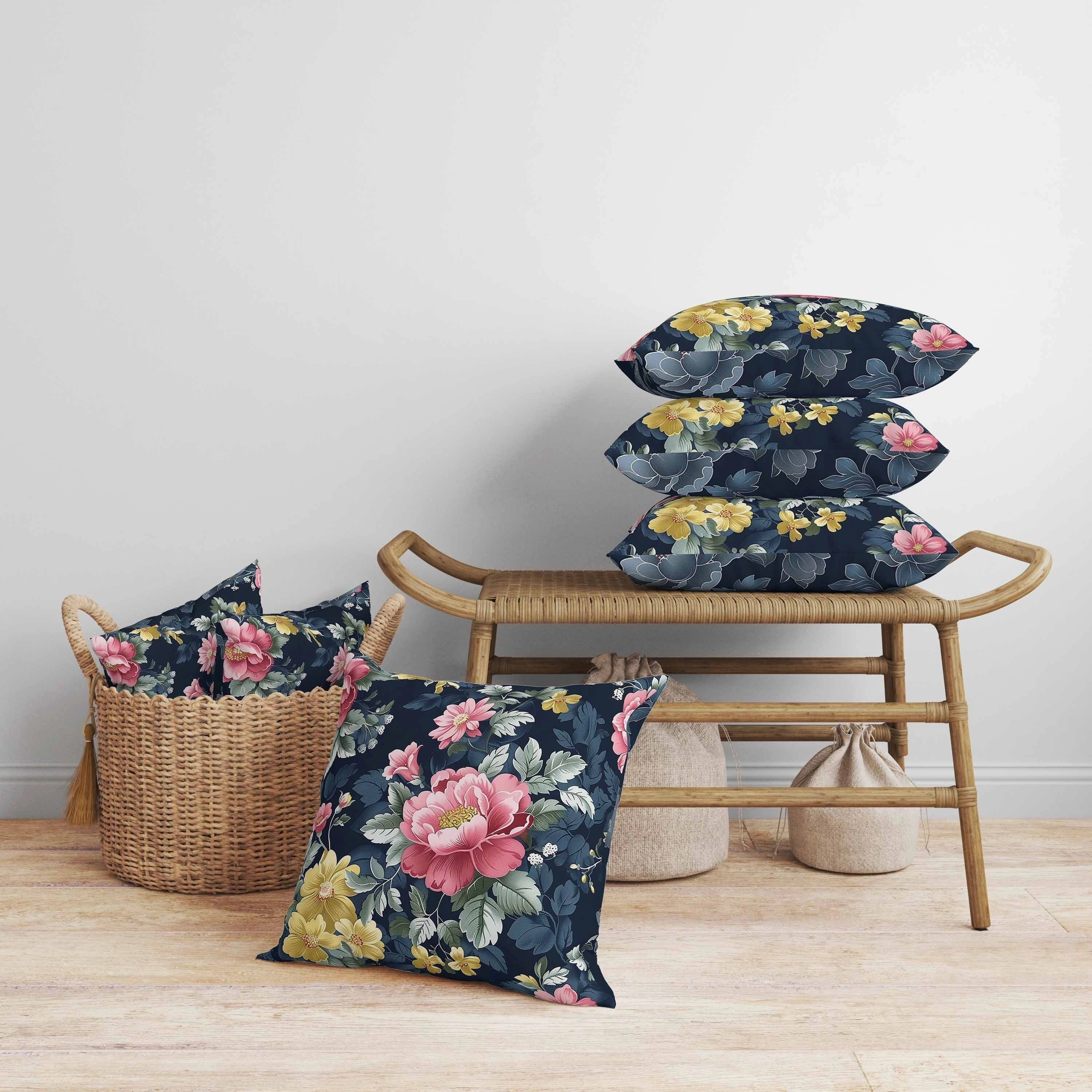 English Twilight Faux Suede Reversible Throw Pillow Blue and Pink