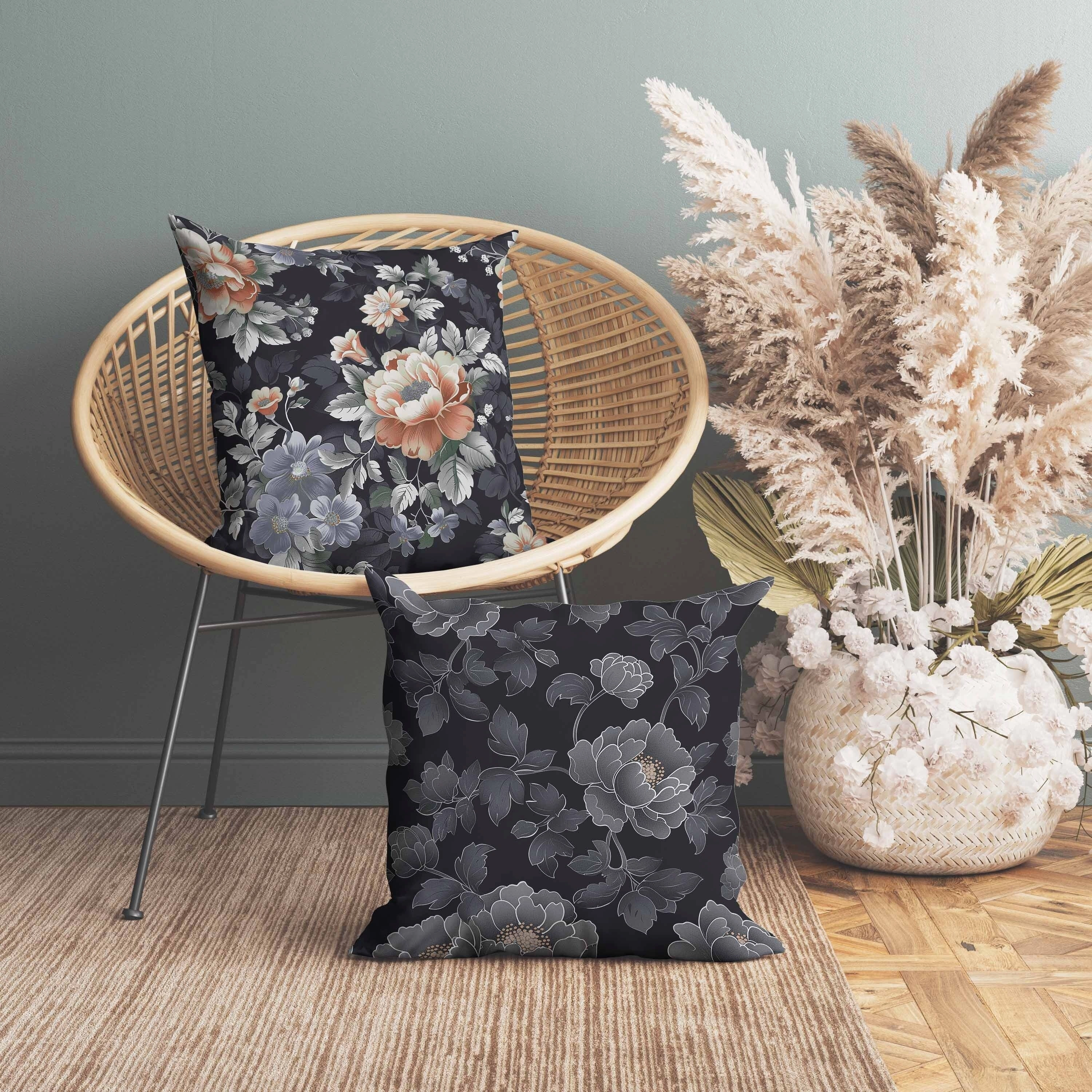 English Twilight Indoor/Outdoor Reversible Throw Pillow Gray and Orange