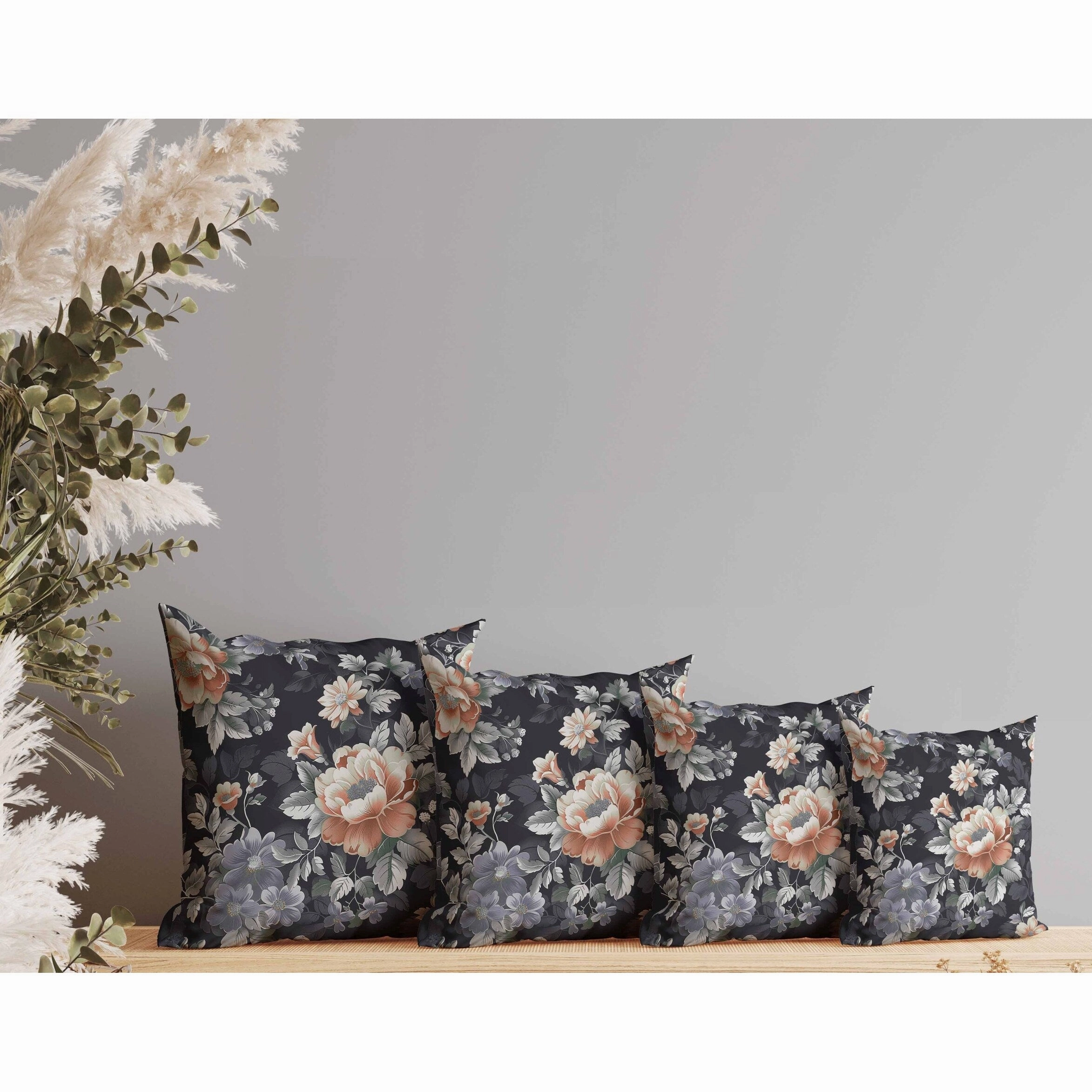 English Twilight Indoor/Outdoor Reversible Throw Pillow Gray and Orange