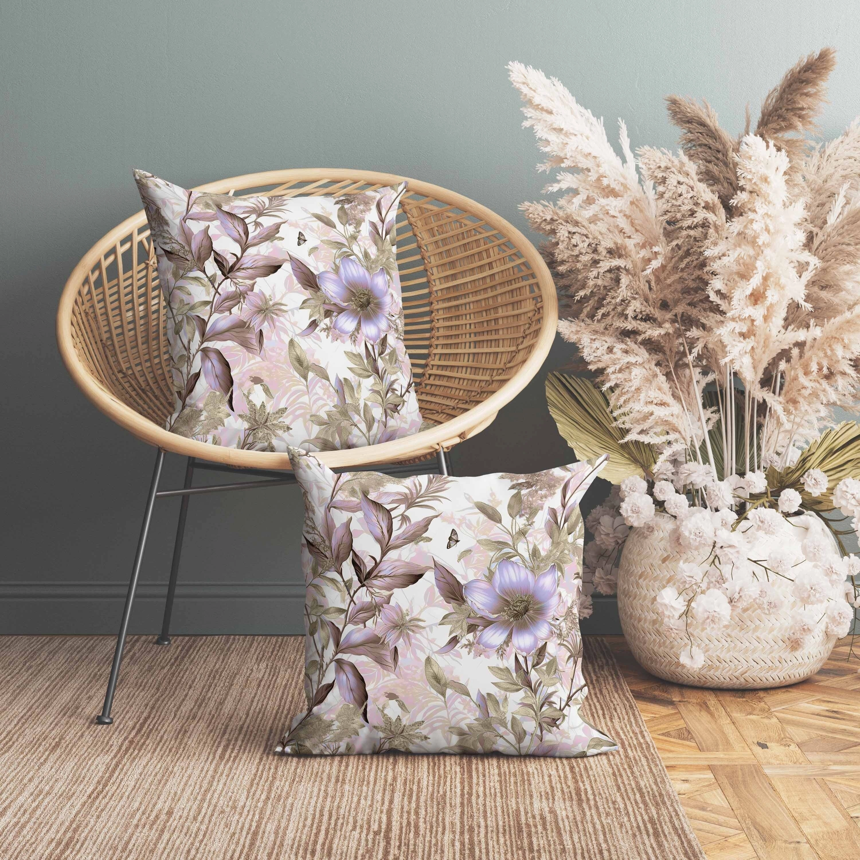 Exquisite Floral Breeze Indoor/Outdoor Reversible Throw Pillow Pink and Gold