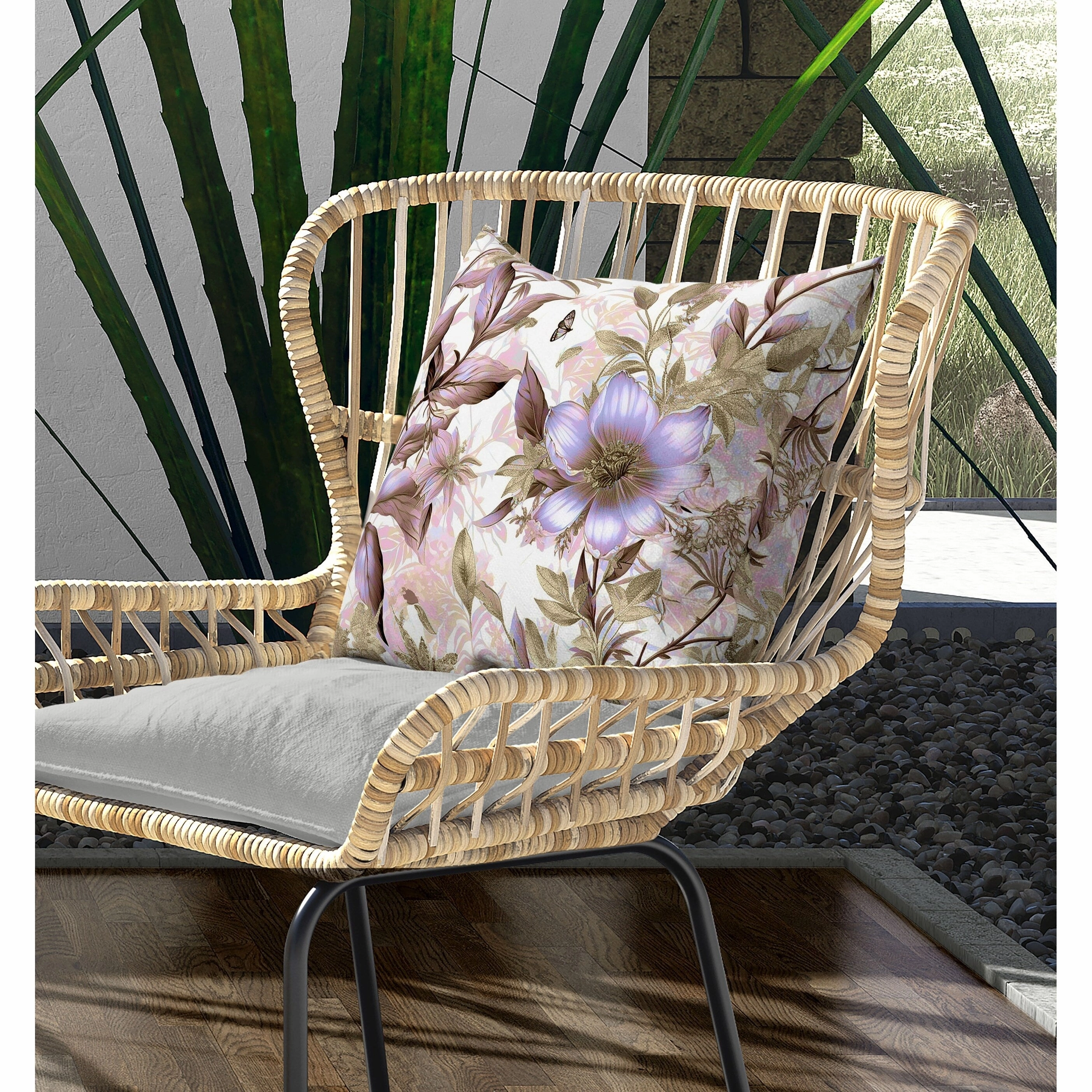 Exquisite Floral Breeze Indoor/Outdoor Reversible Throw Pillow Pink and Gold