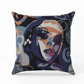 Face Pop Art Faux Suede Reversible Throw Pillow Blue and Orange