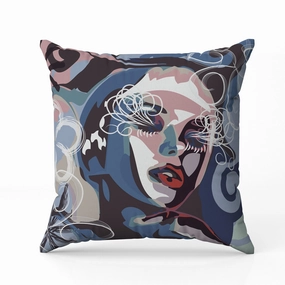 Face Pop Art Indoor/Outdoor Reversible Throw Pillow Blue and Pink