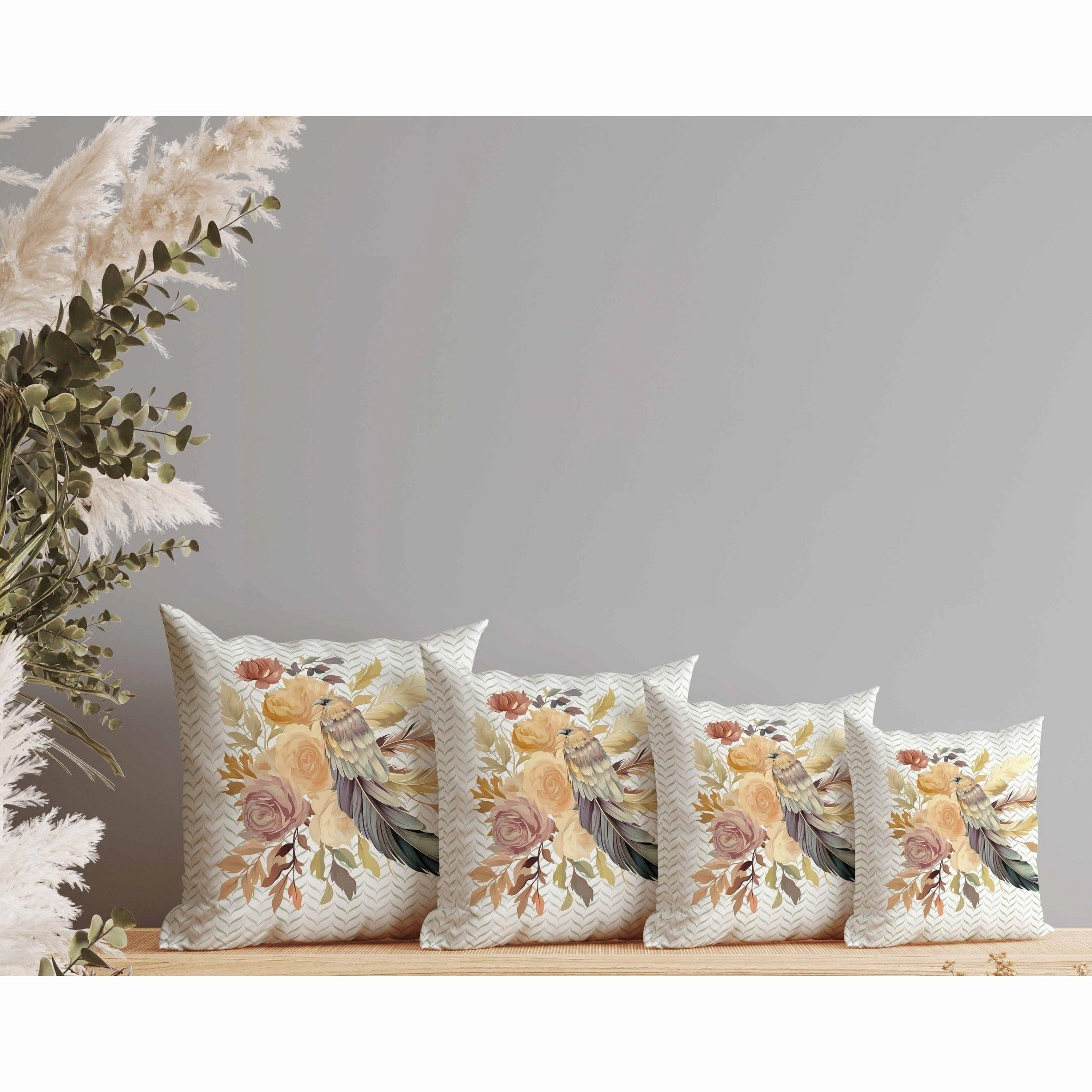 Feathered Bouquet Indoor/Outdoor Reversible Throw Pillow White and Beige