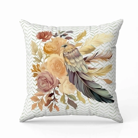 Feathered Bouquet Indoor/Outdoor Reversible Throw Pillow White and Beige