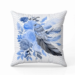 Feathered Bouquet Indoor/Outdoor Reversible Throw Pillow White and Blue