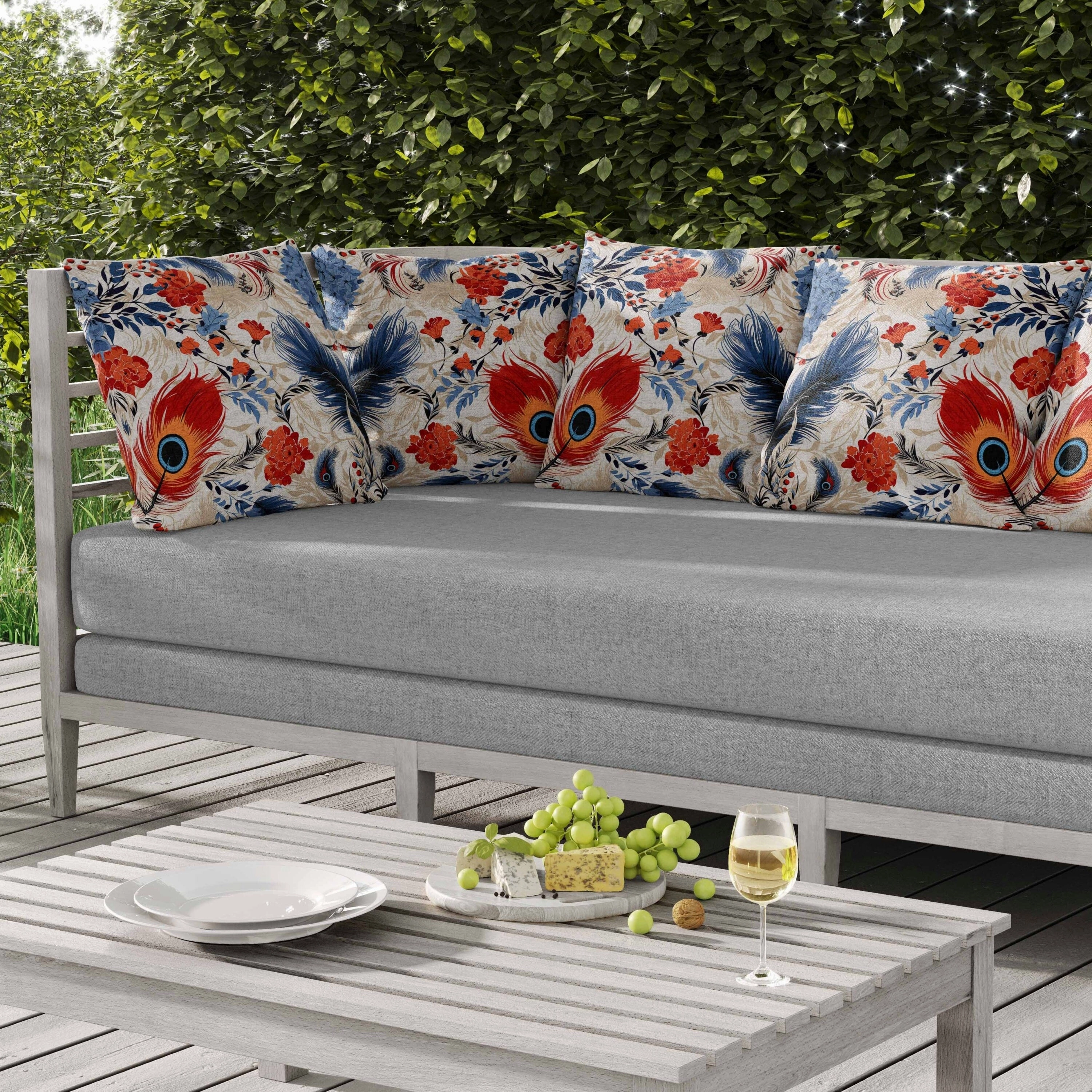 Feathered Opus Indoor/Outdoor Reversible Throw Pillow Blue and Red