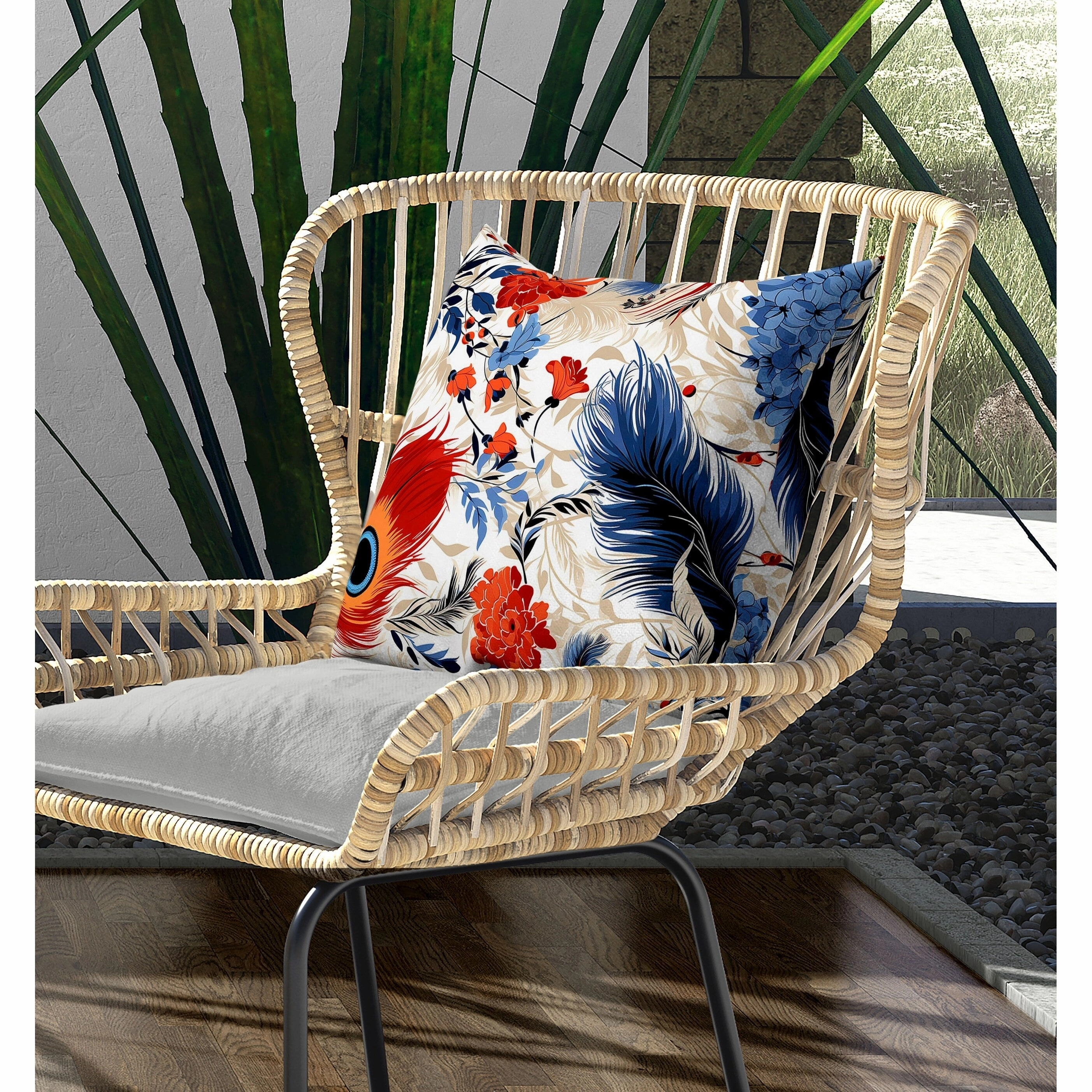 Feathered Opus Indoor/Outdoor Reversible Throw Pillow Blue and Red