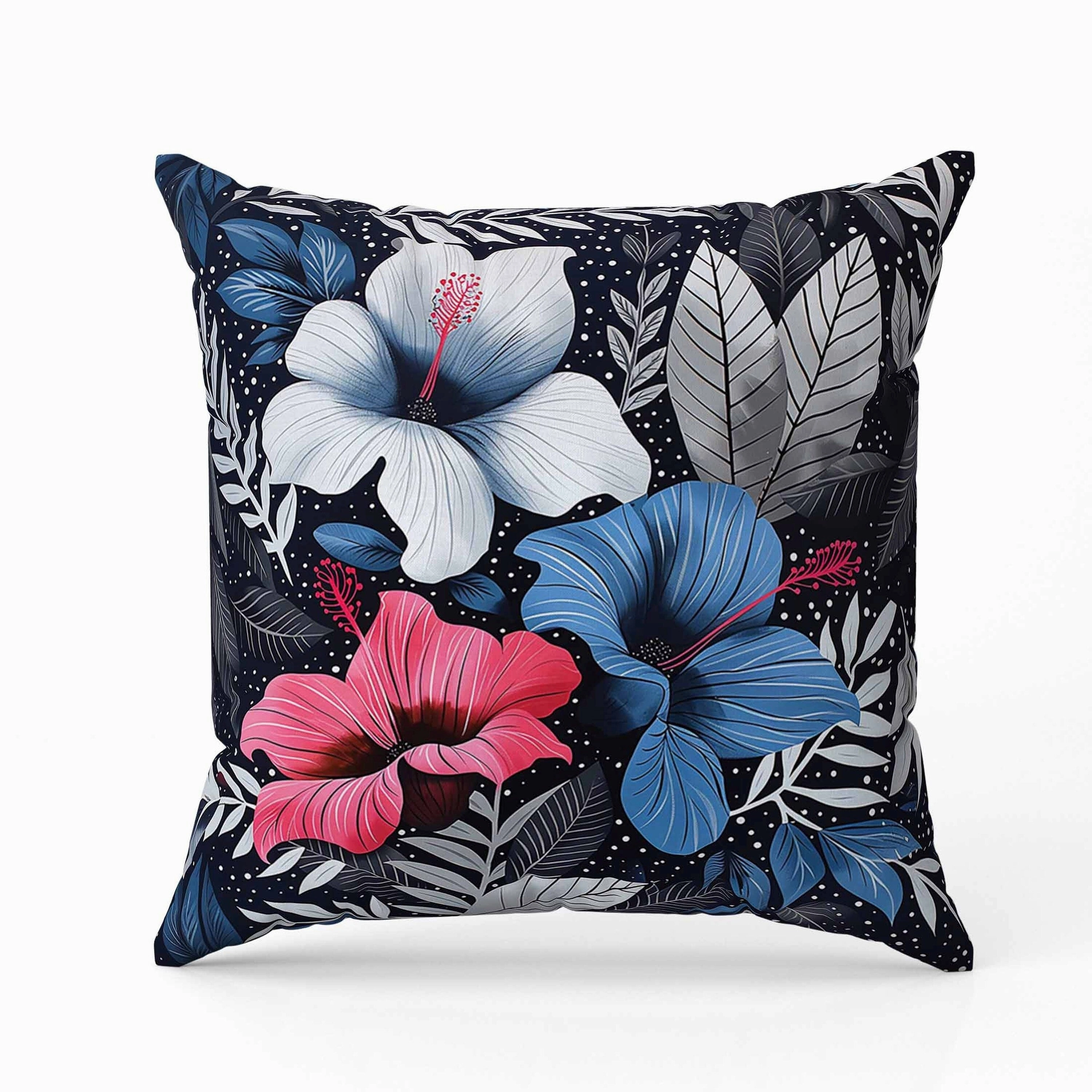 Floral Dots Indoor/Outdoor Reversible Throw Pillow Blue and Gray