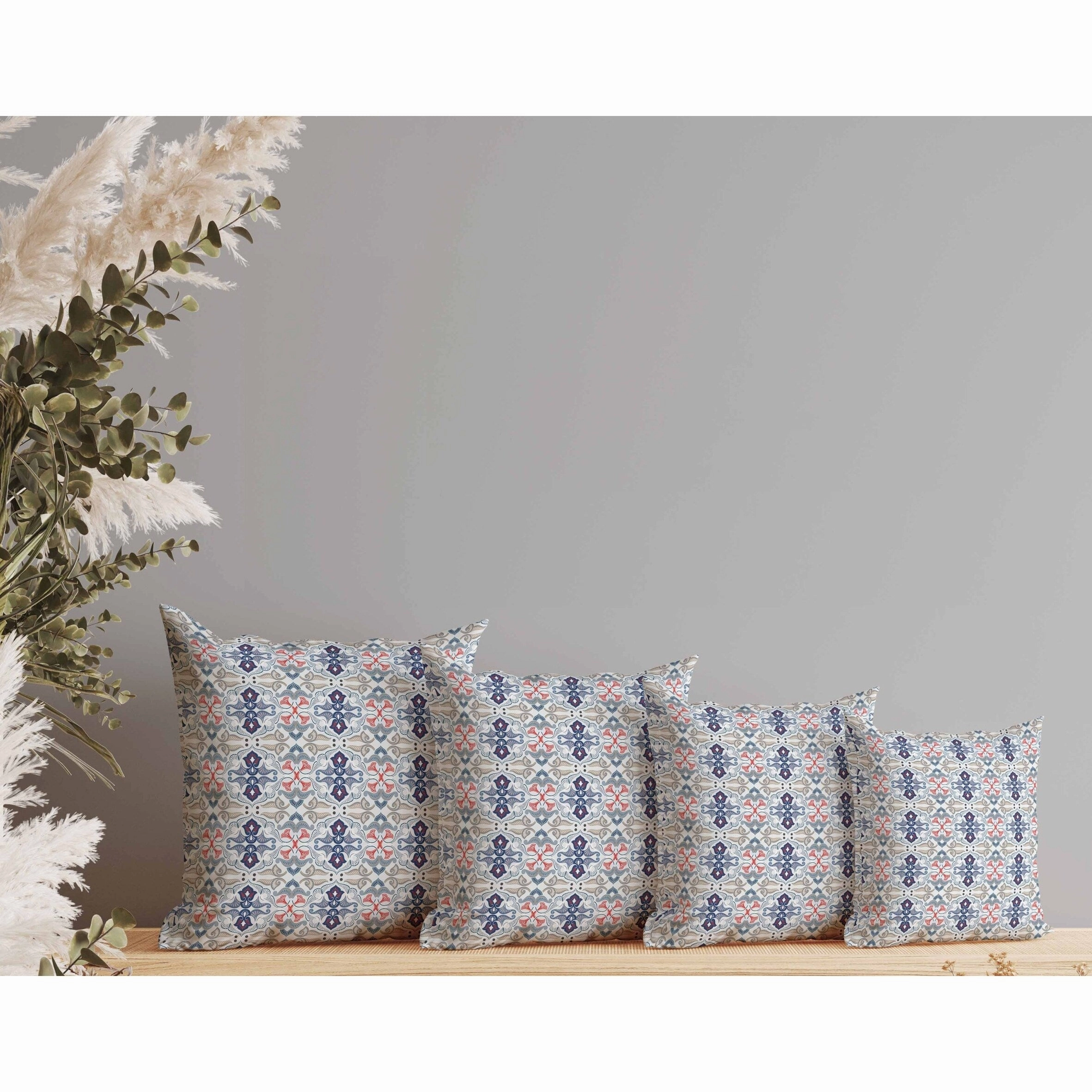 Floral Elegance Indoor/Outdoor Reversible Throw Pillow Ivory and Blue