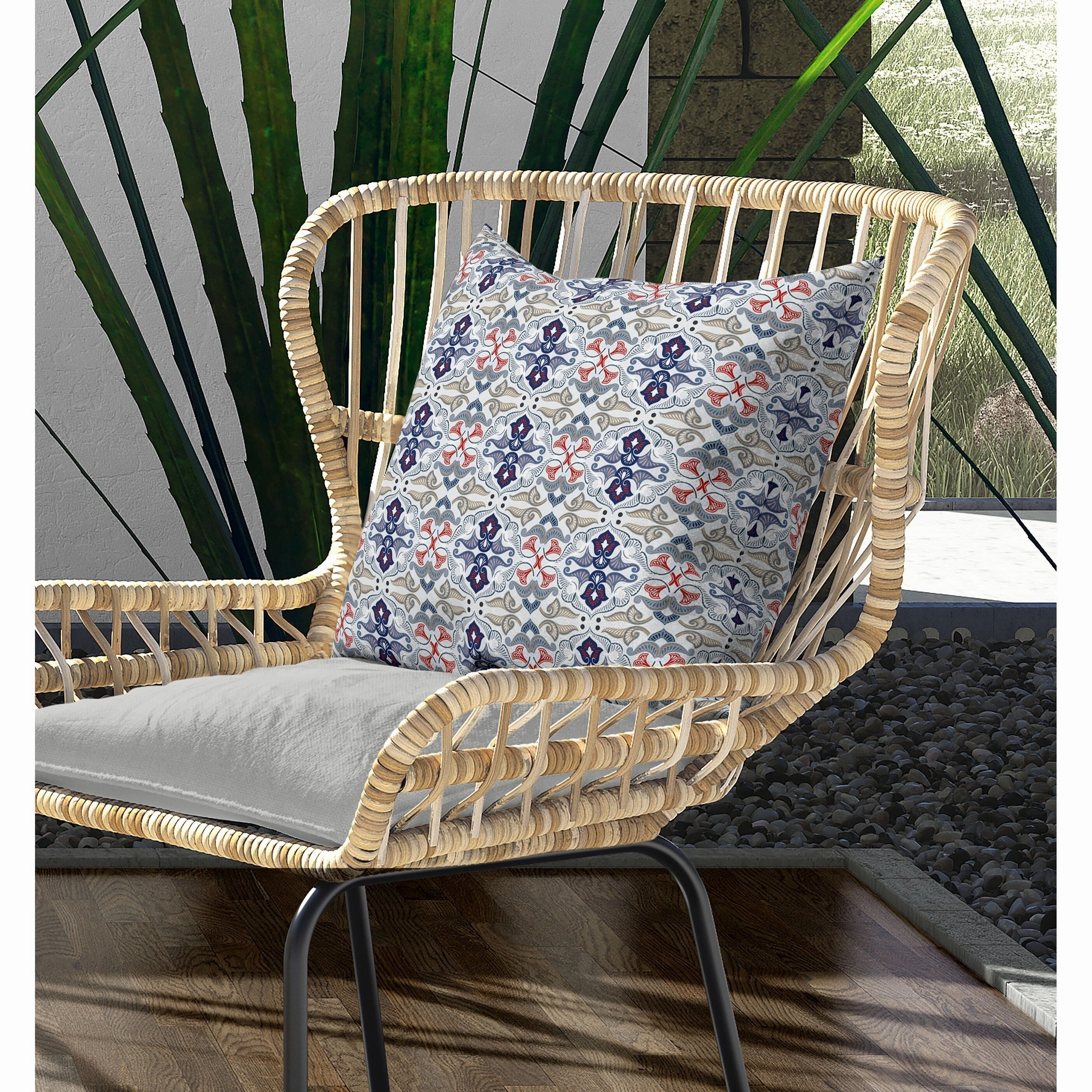 Floral Elegance Indoor/Outdoor Reversible Throw Pillow Ivory and Blue
