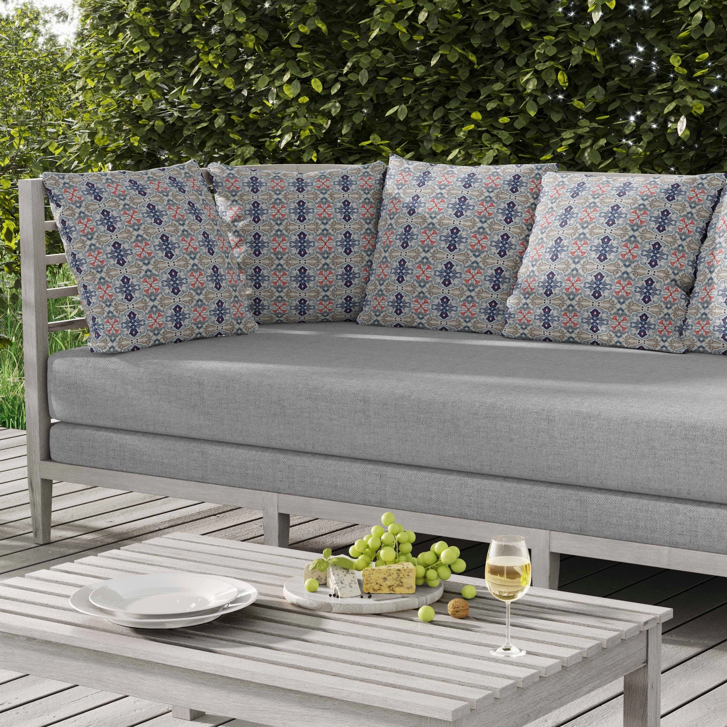 Floral Elegance Indoor/Outdoor Reversible Throw Pillow Ivory and Blue
