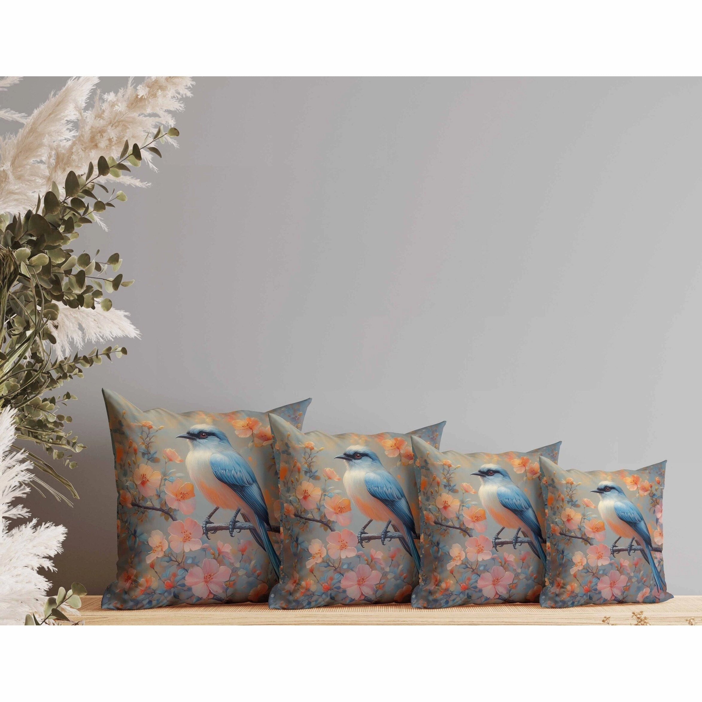 Floral Guest Faux Suede Reversible Throw Pillow Blue and Pink